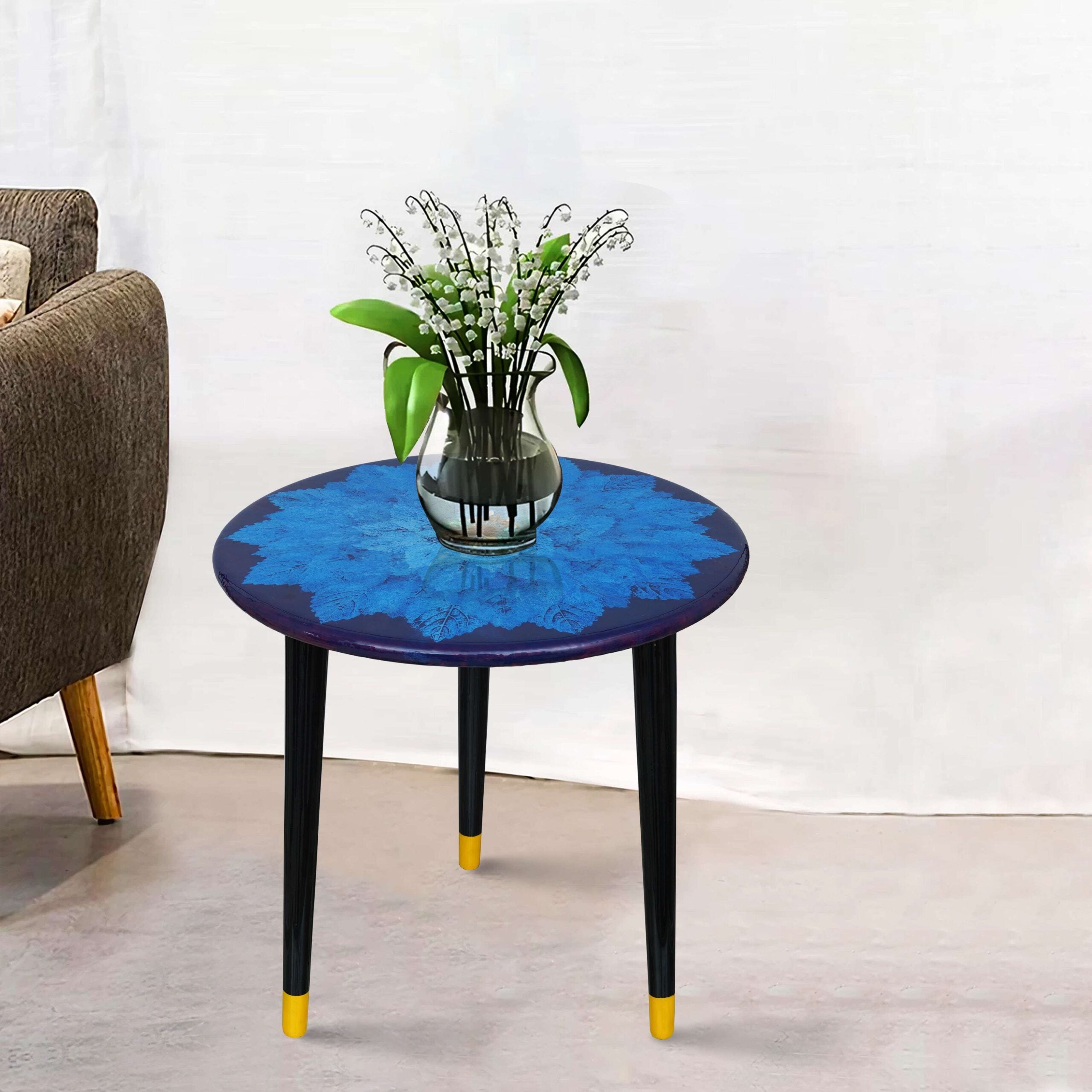 Wooden Round Side Table | Epoxy End Table | Coffee Table | Mid Century Modern Resine | Living Room Furnitur
