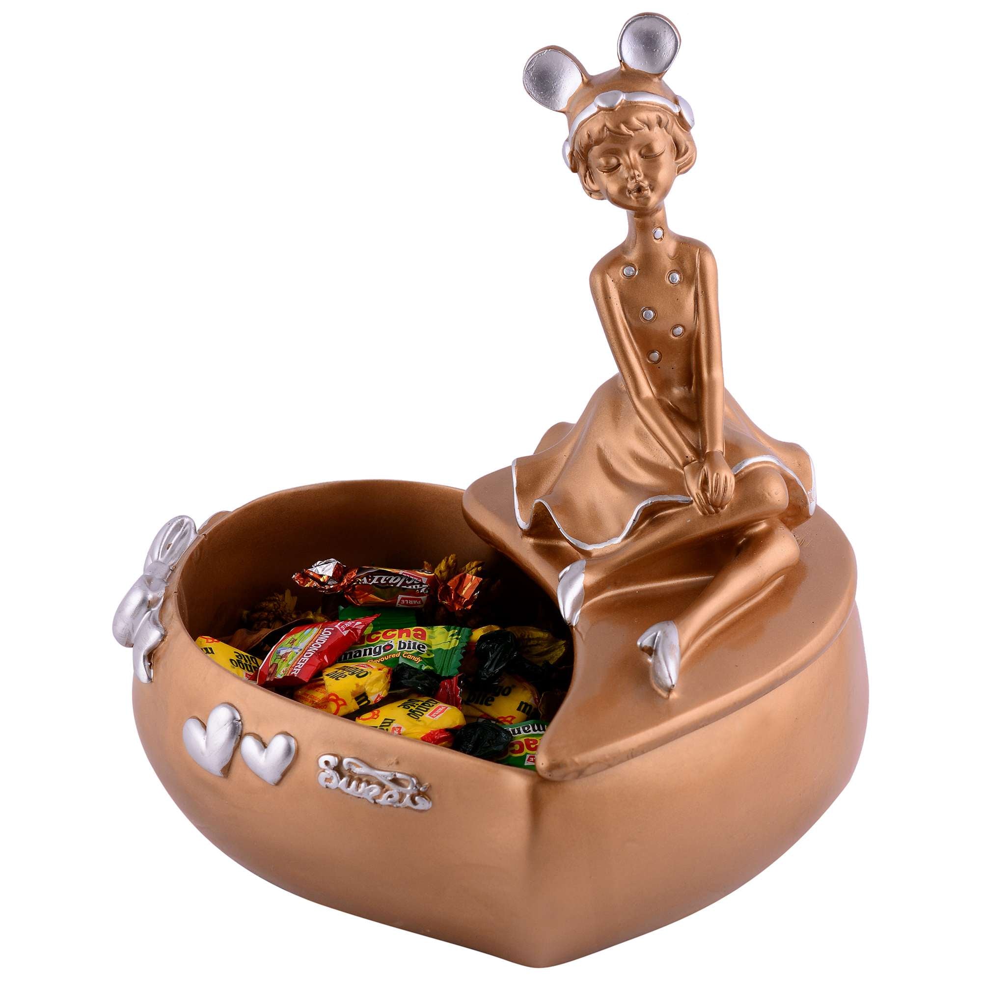 LADY with Basket  golden Showpiece for Home Decor Showpiece | Girl Basket Showpiece & Office Decor Showpiece