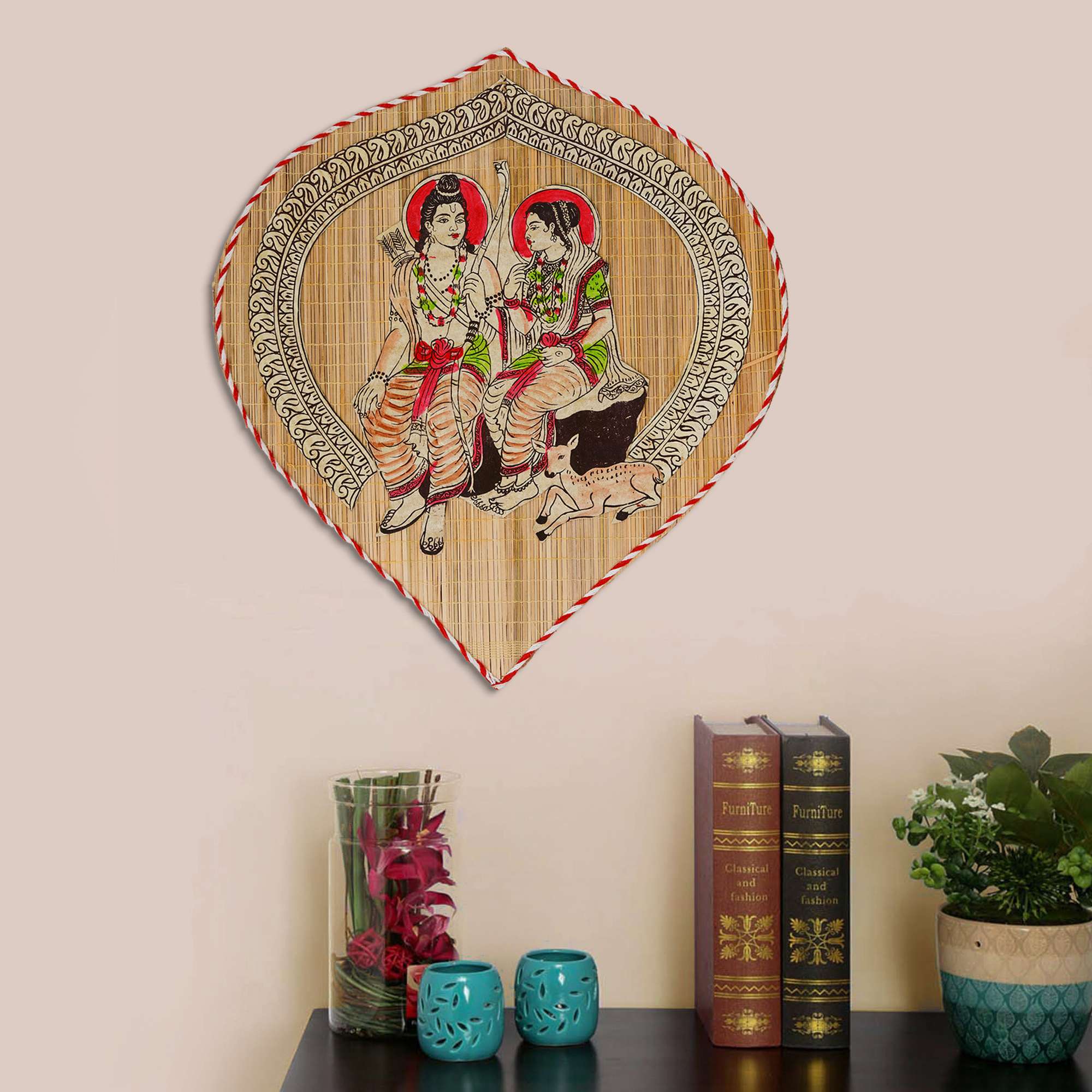 Bamboo Hand Crafted Leaf Design Wall Hangings Of Shri Ram Ji With Janaki Ji For Home Decor | Bamboo Art For Wall Decor