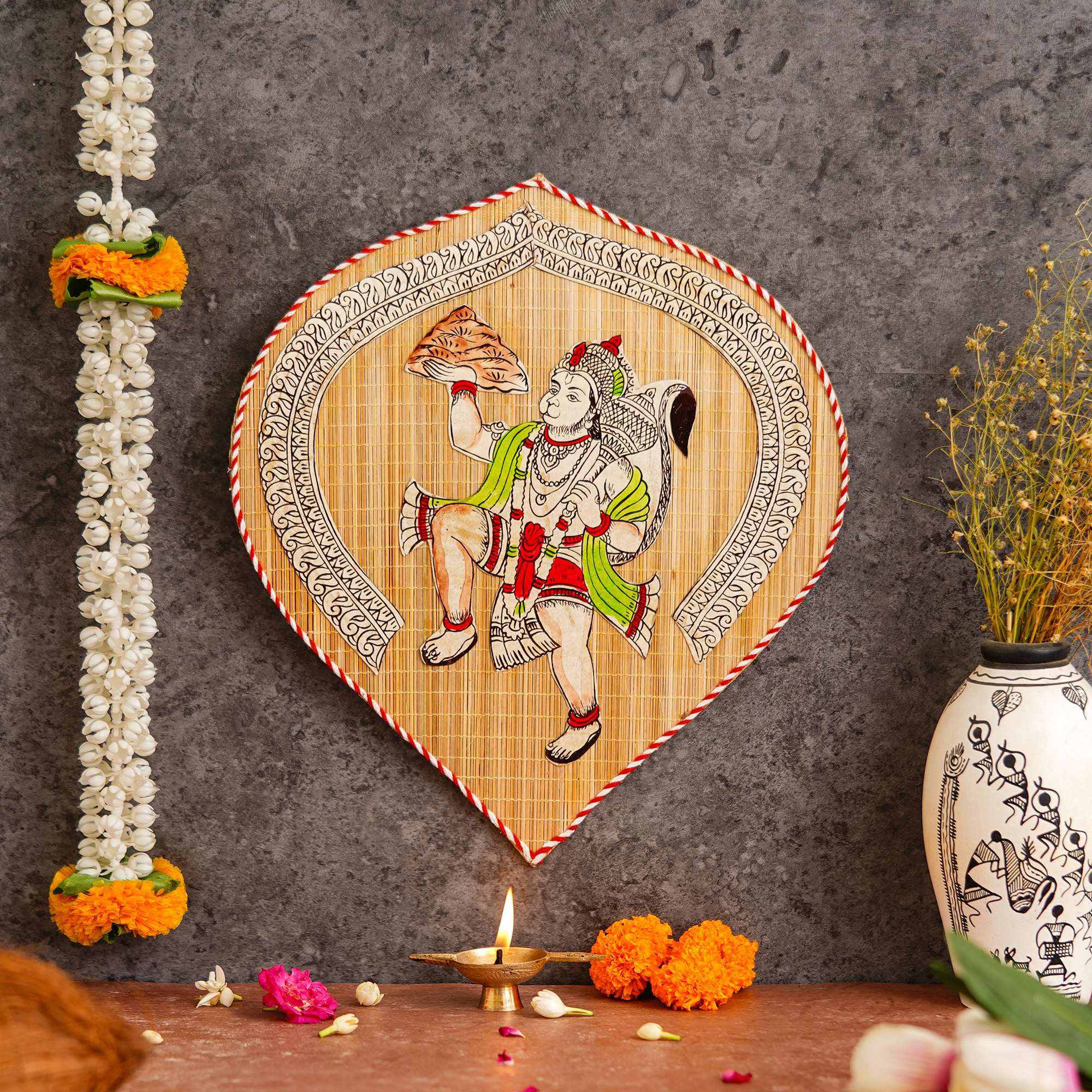 Bamboo Hand Crafted Leaf Design Wall Hangings Of Hanuman Ji For Home Decor | Bamboo Art For Wall Decor