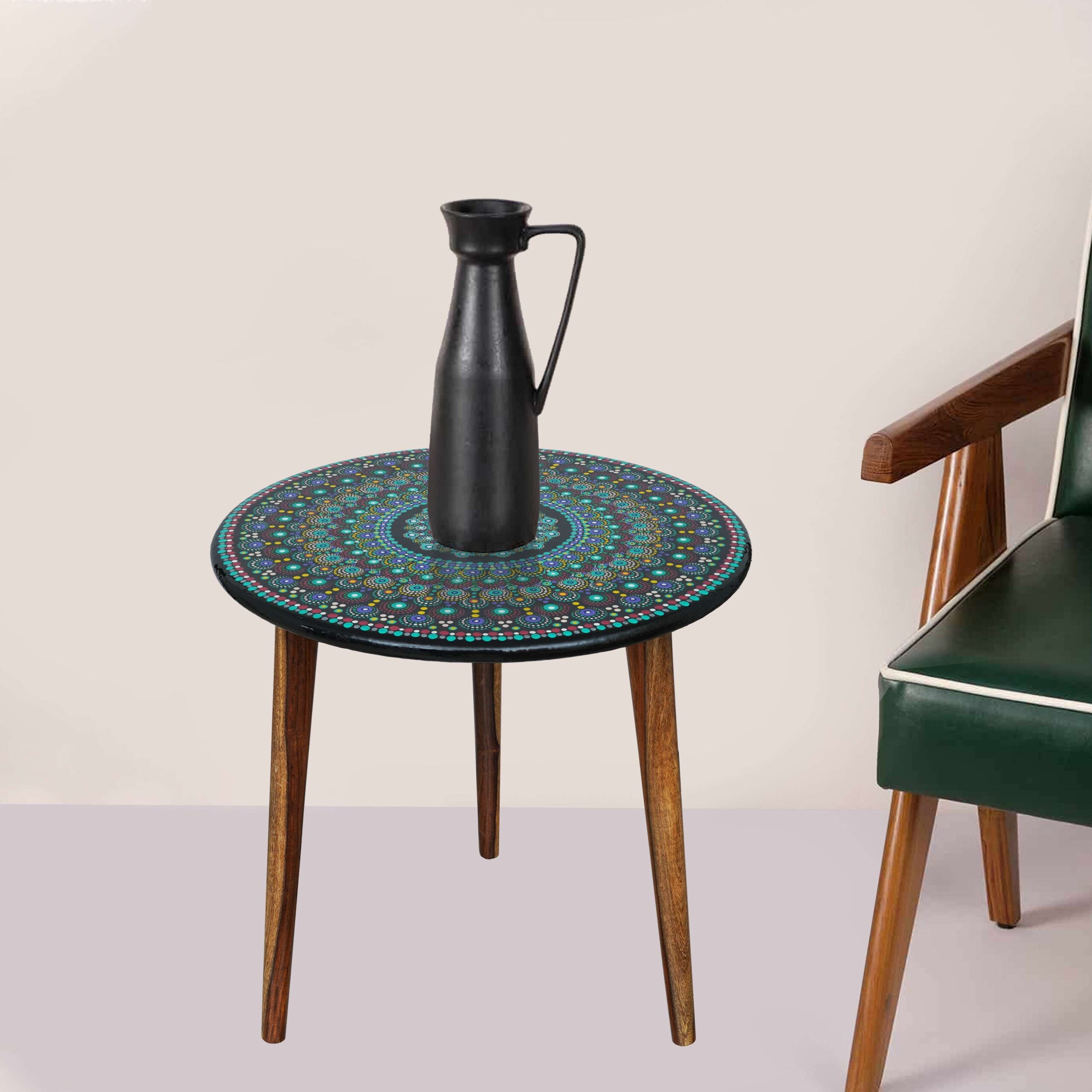 Wooden Round Side Table | Epoxy End Table | Coffee Table | Mid Century Modern Resine | Living Room Furnitur