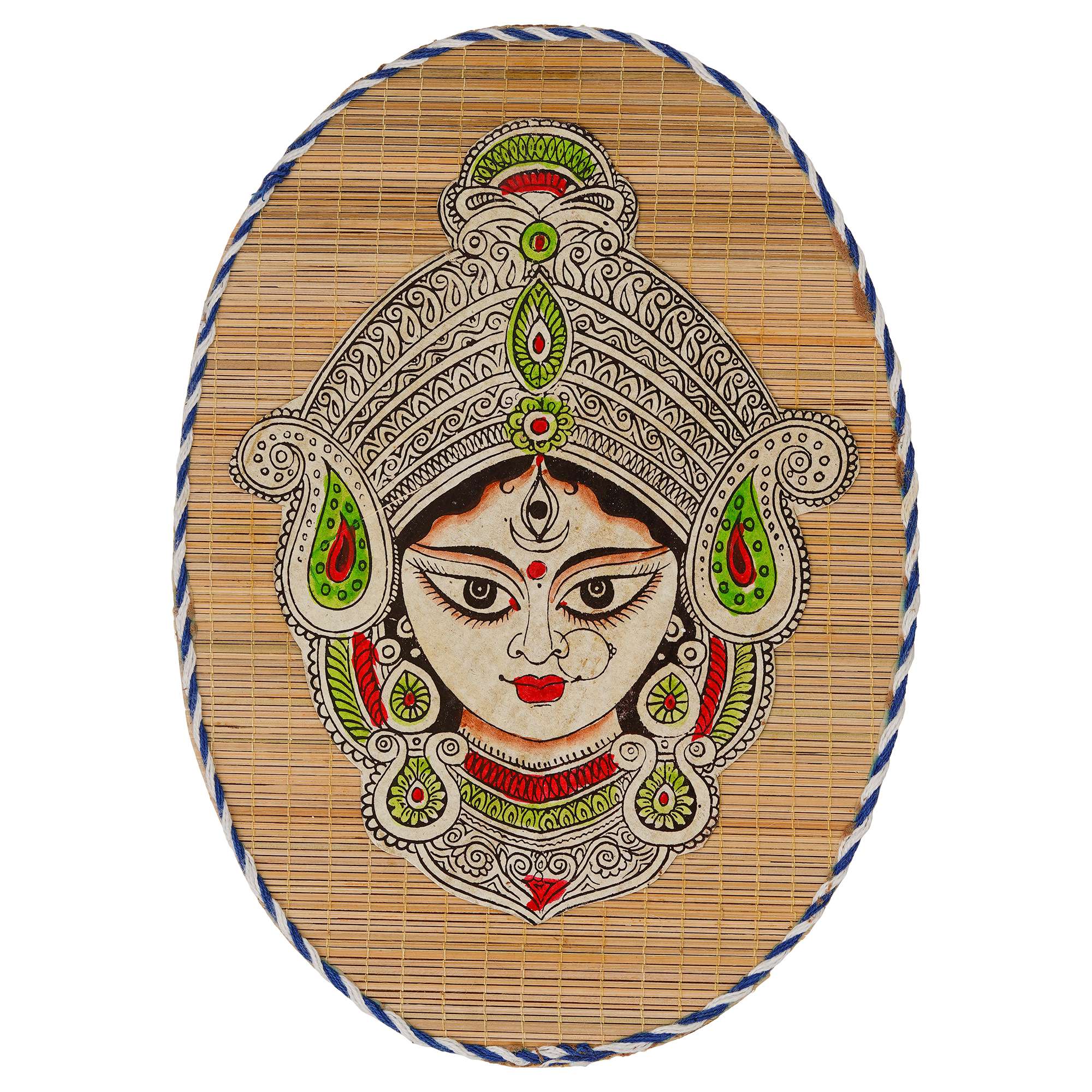 Oval Shaped Design Bamboo Hand Crafted Wall Hangings Of Durga Maa For Home Decor | Bamboo Art For Wall Decor