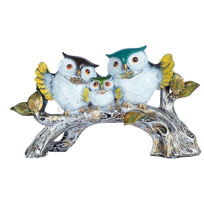 Owl Family Sitting on Tree Decorative Bird Showpieces Statue for Home Decor Living Room Bedroom Wall Shelf Table Top Garden Decoration Items -5