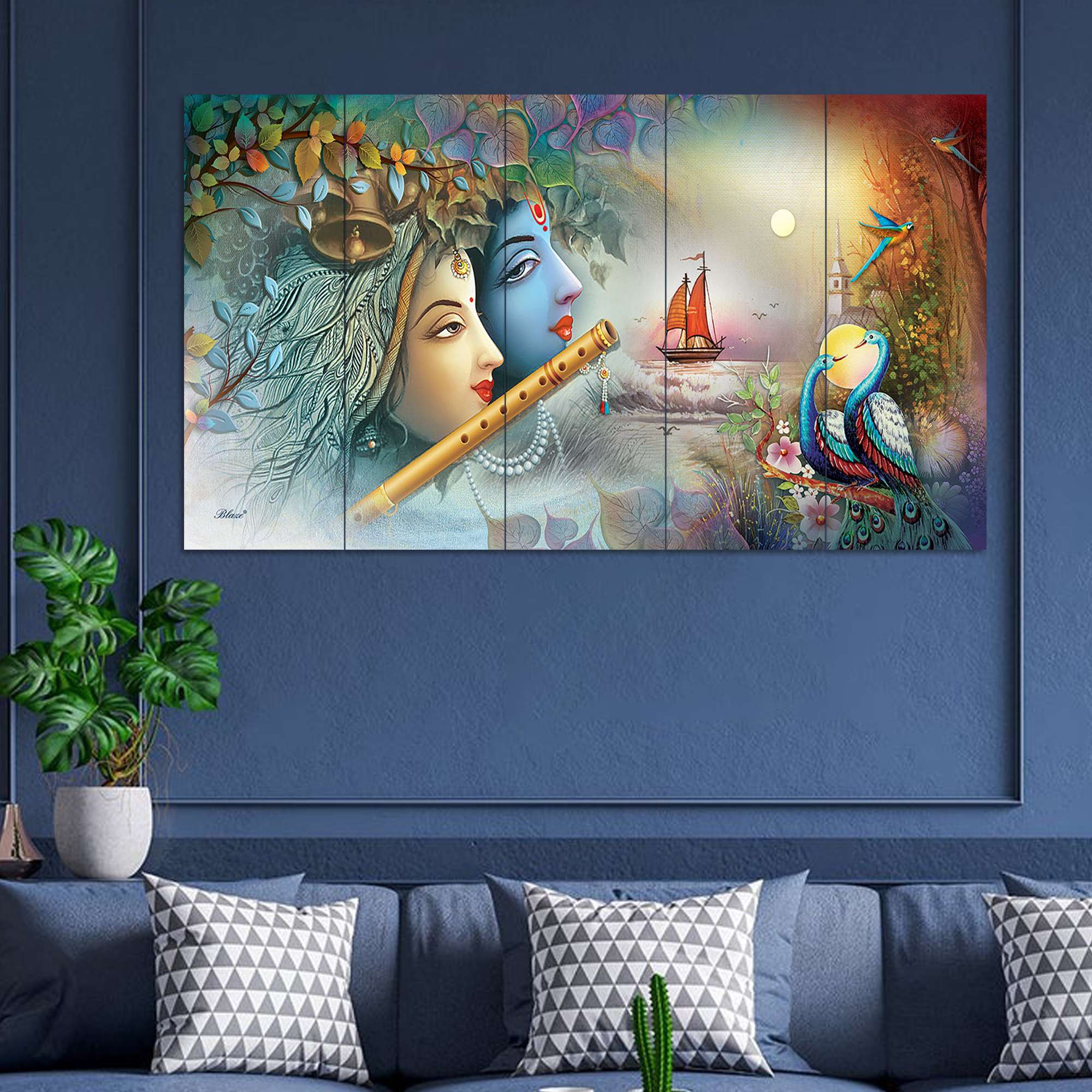 Set Of 5 Wooden Framed Wall Paintings