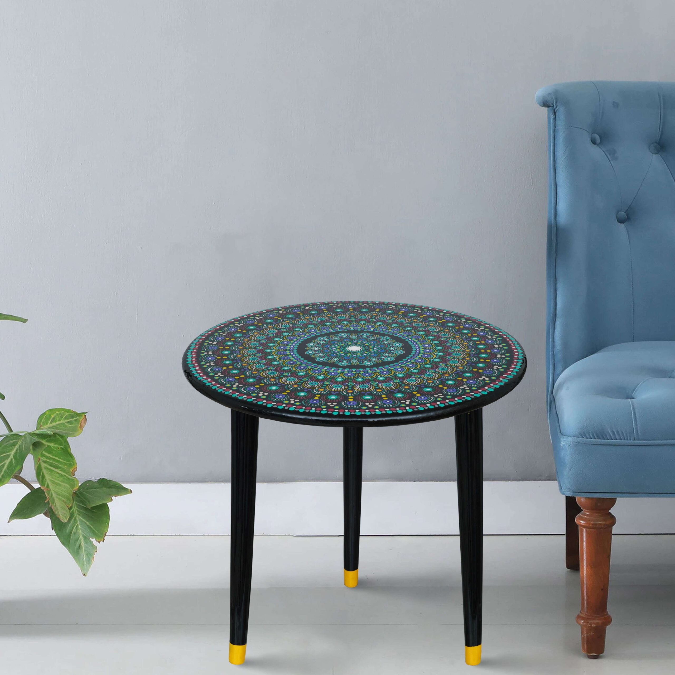 Wooden Round Side Table | Epoxy End Table | Coffee Table | Mid Century Modern Resine | Living Room Furnitur