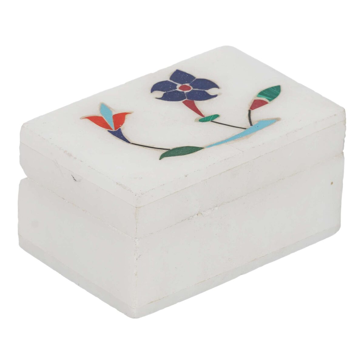 White Marble with floral inlay work Trinket Jewelry Box for Multi Purpose Use