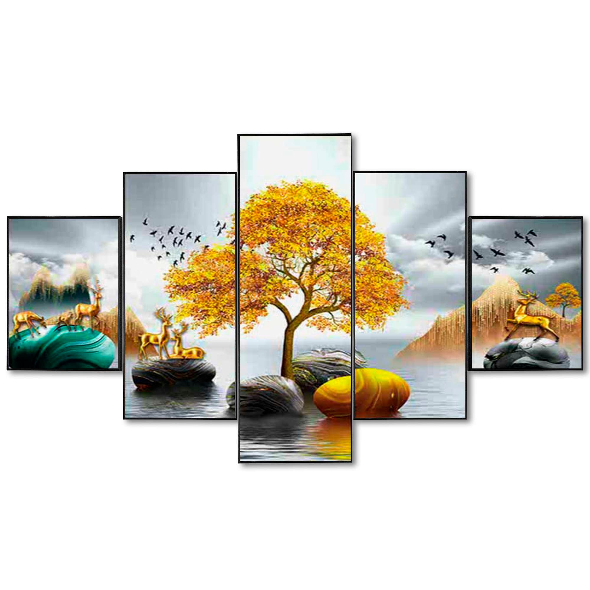 Set Of Five Framed Digital Wall Painting