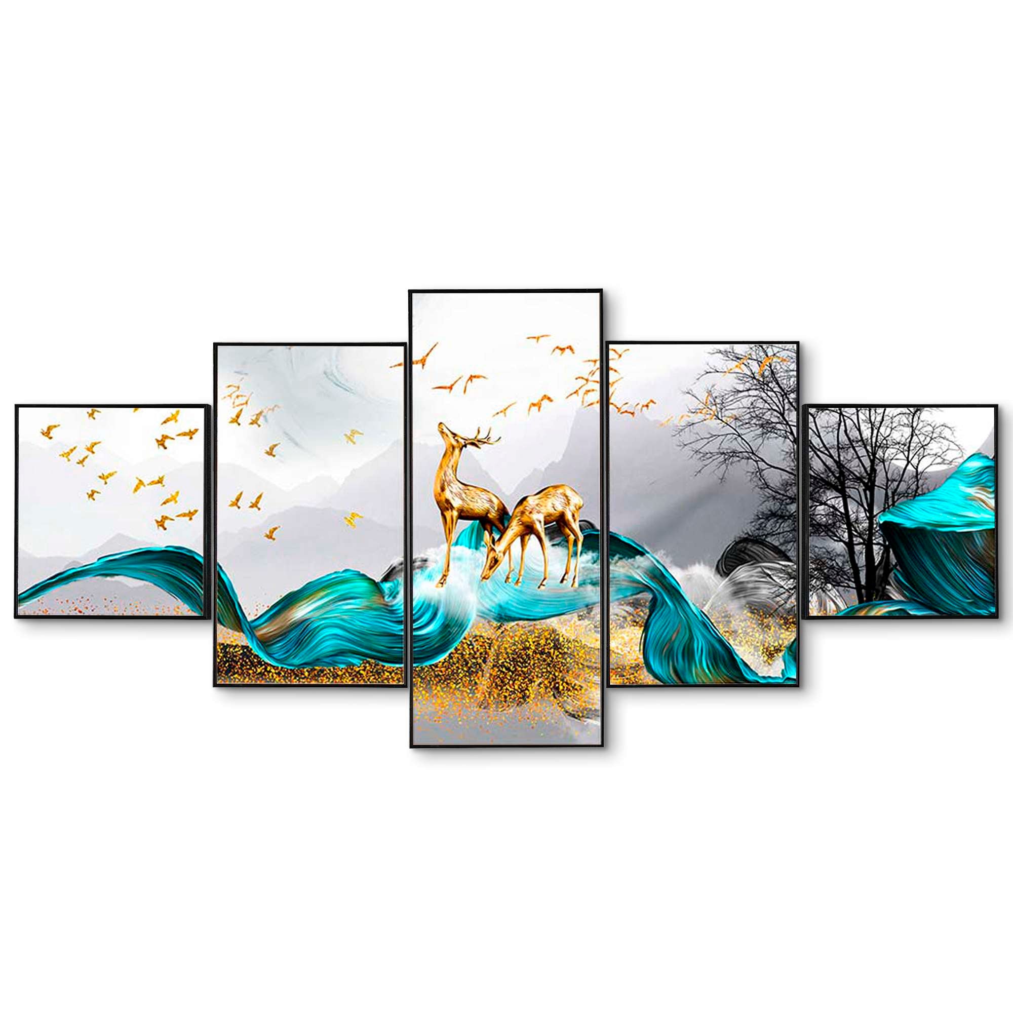 Set Of Five Framed Digital Wall Painting