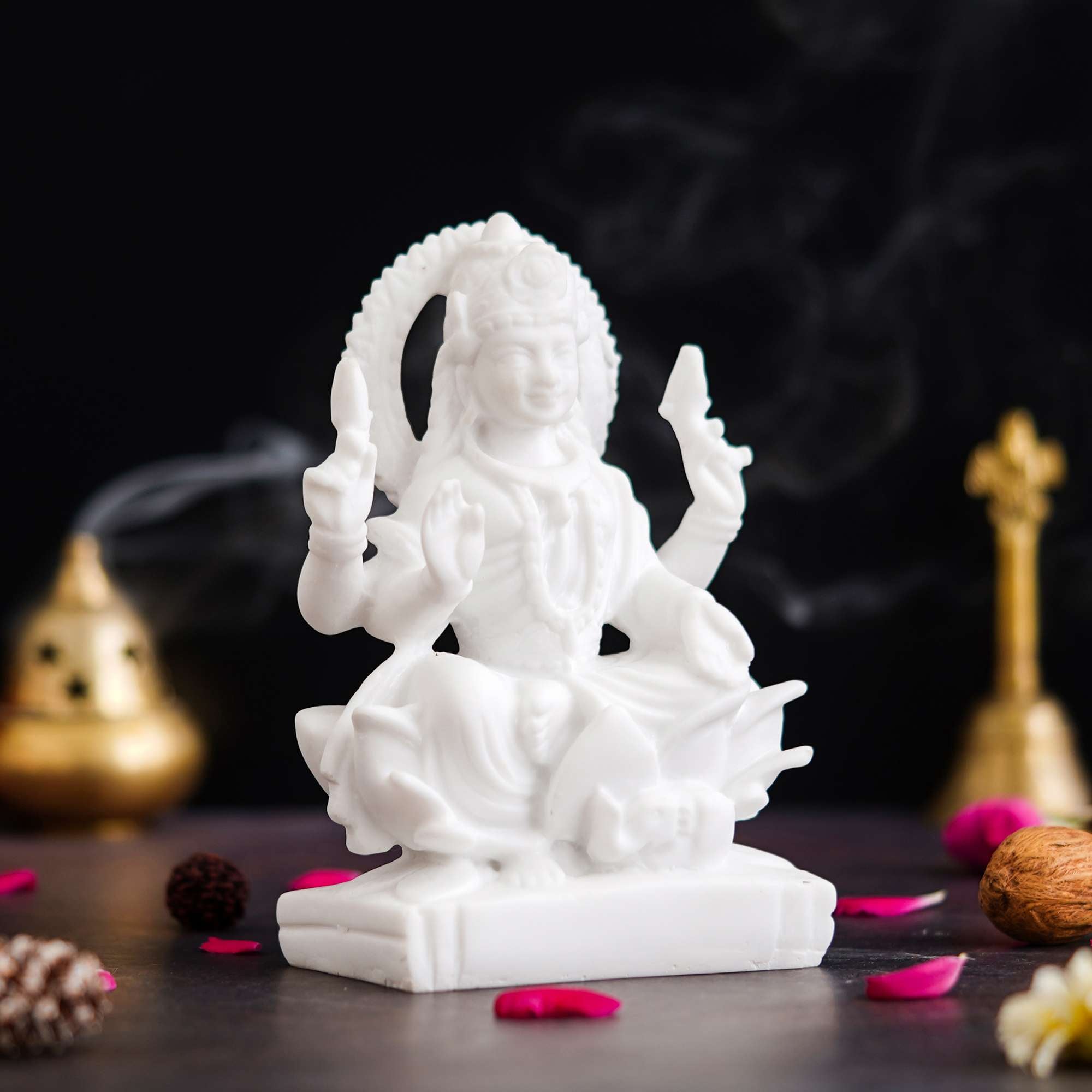 White Saraswati Idol - Maa Saraswati Statue, Genuine Saraswati Murti Small on Lotus with Veena - Handcrafted?