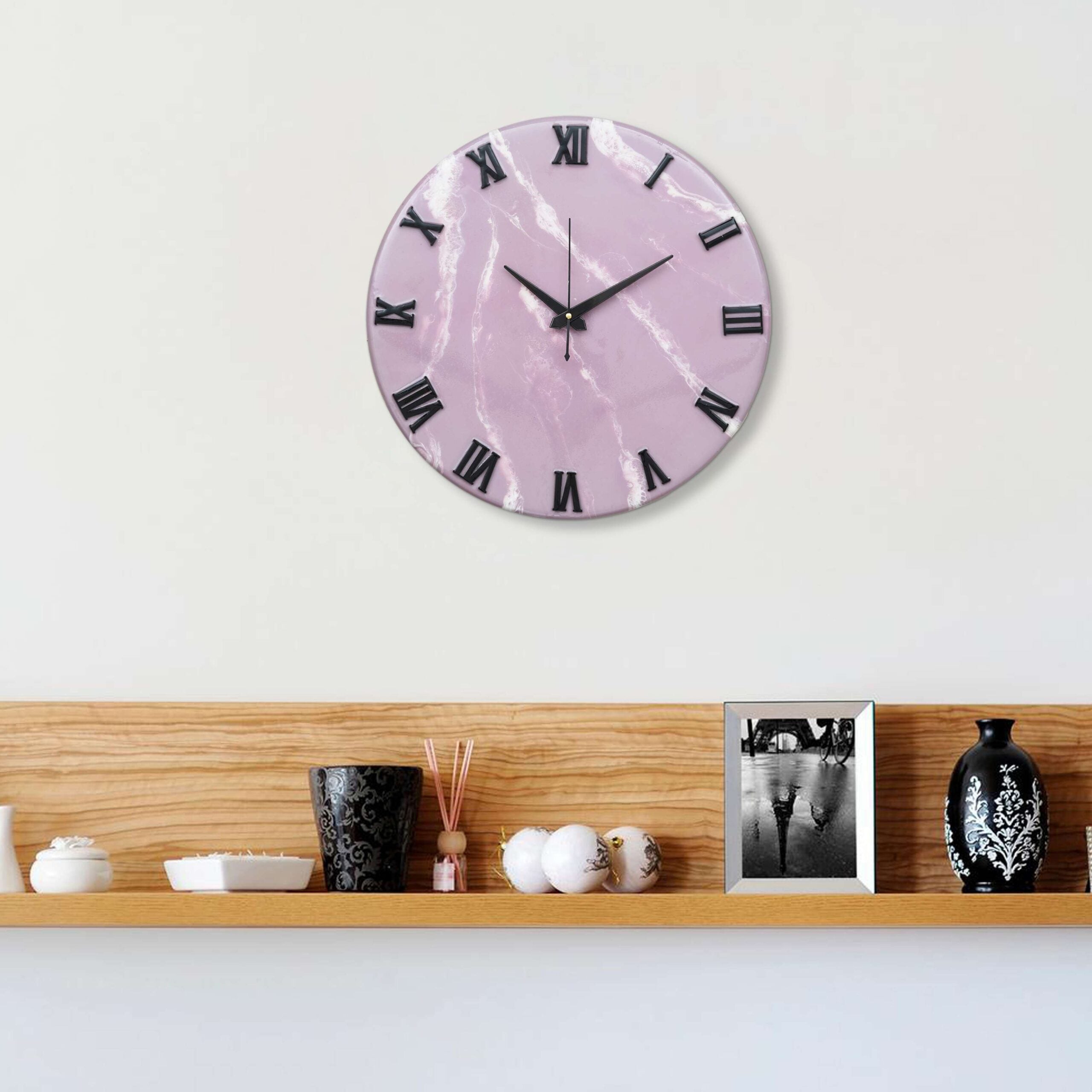Exquisite Wooden Handmade Wall Clock Pink With White  Printed Acrylic Wall Clock for Home & Office Decorative Big Size Clock (16 Inch)