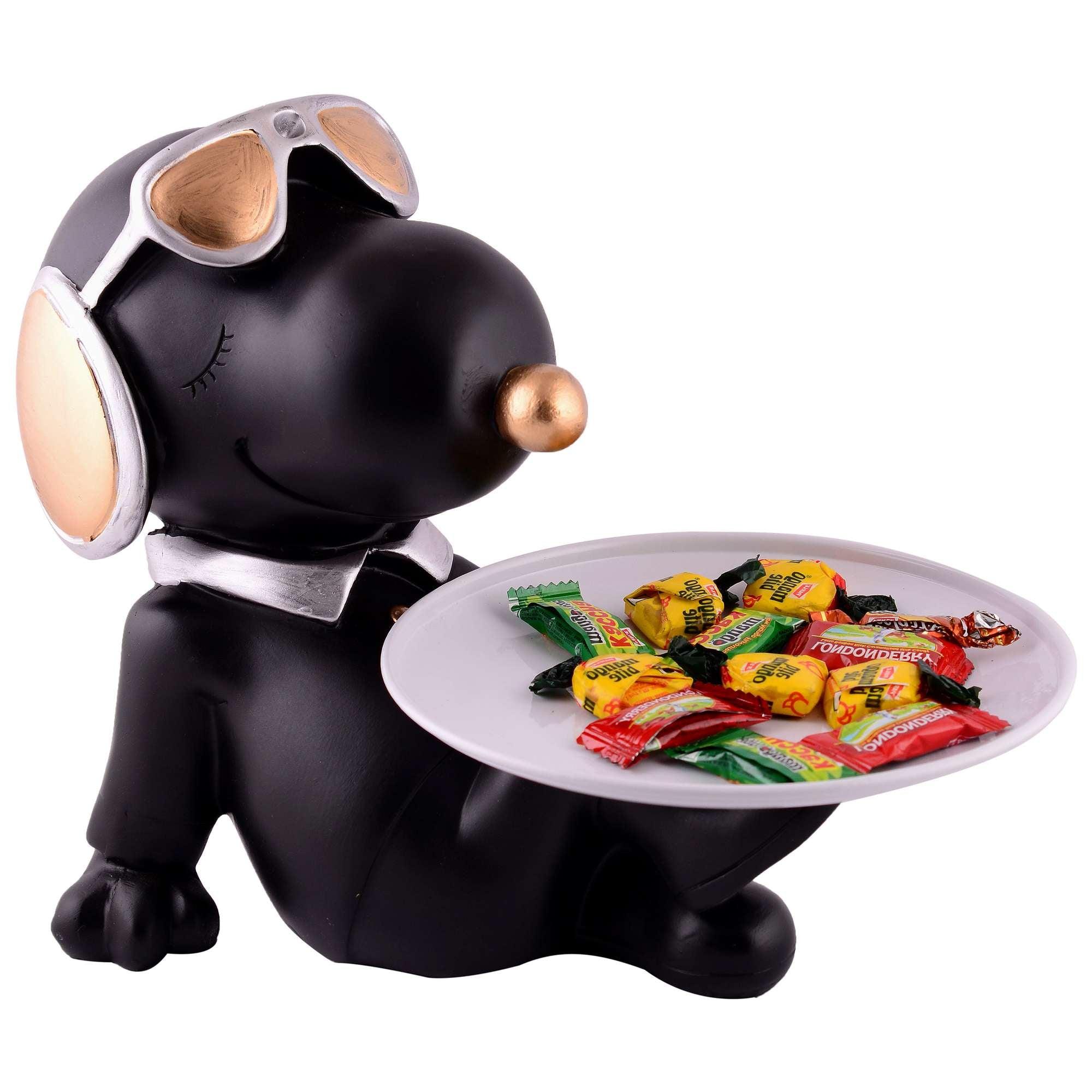 Decorative Black Resin Dog Showpiece for Home Decor, Living Room, Table Decoration for Gifting 8 Inches