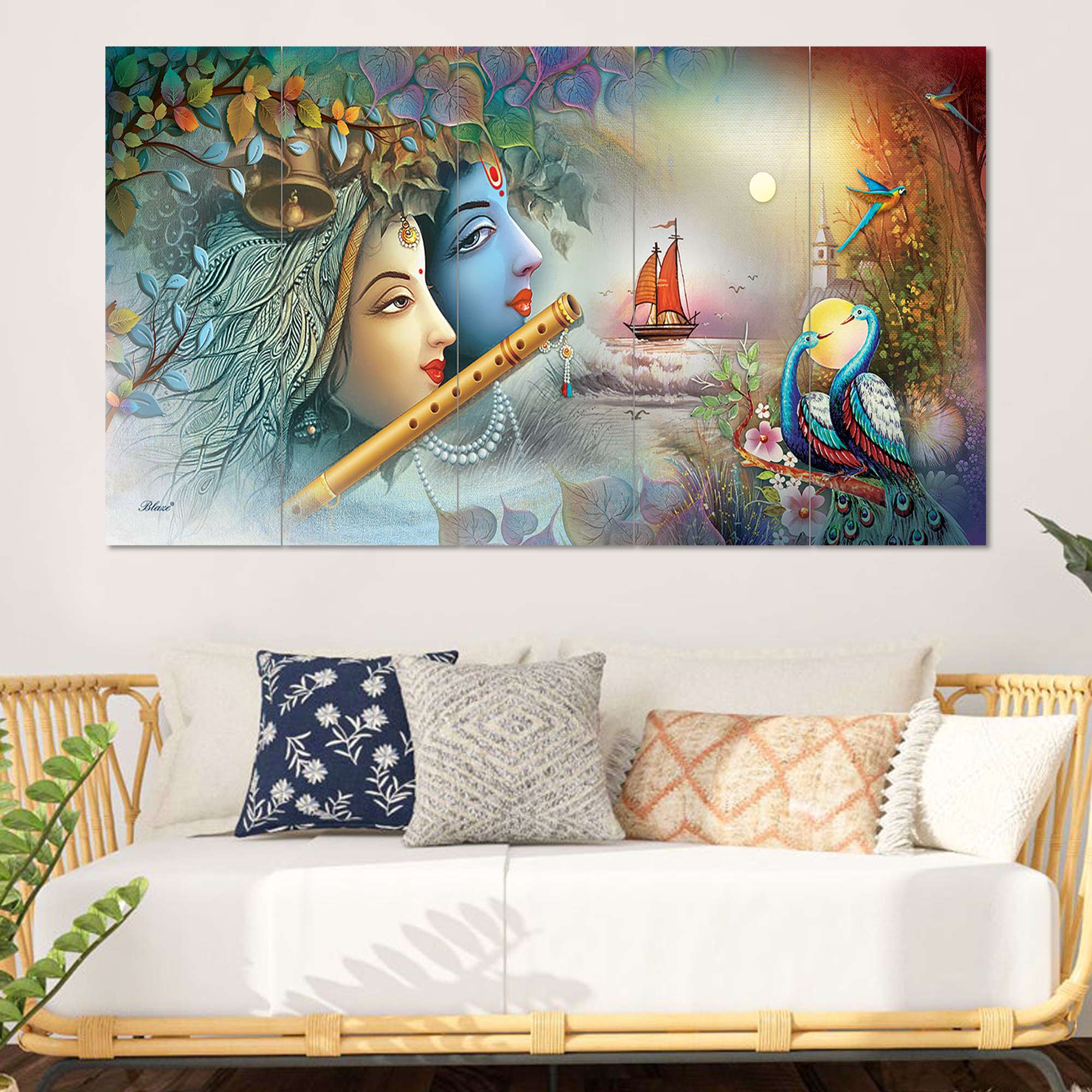 Set Of 5 Wooden Framed Wall Paintings