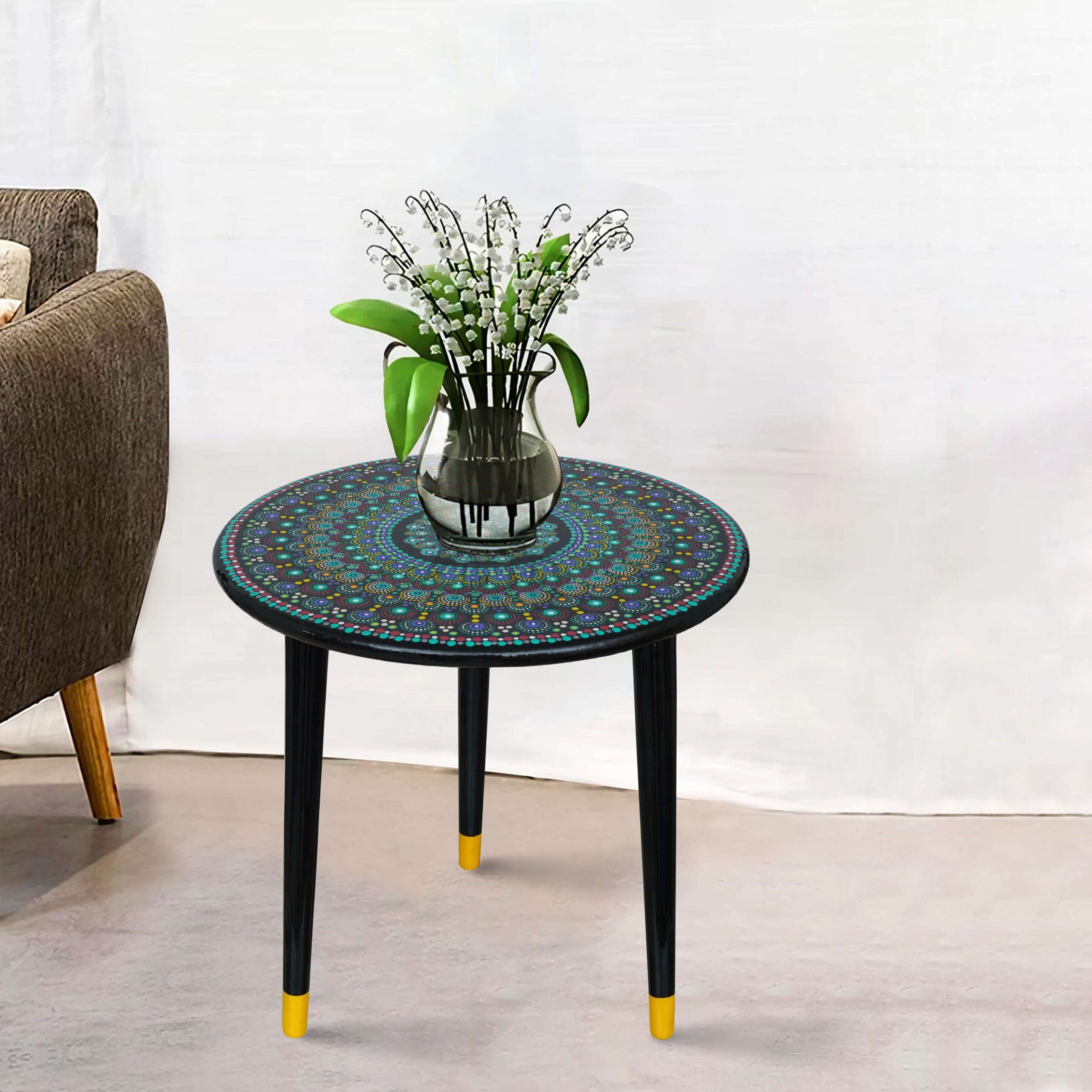 Wooden Round Side Table | Epoxy End Table | Coffee Table | Mid Century Modern Resine | Living Room Furnitur
