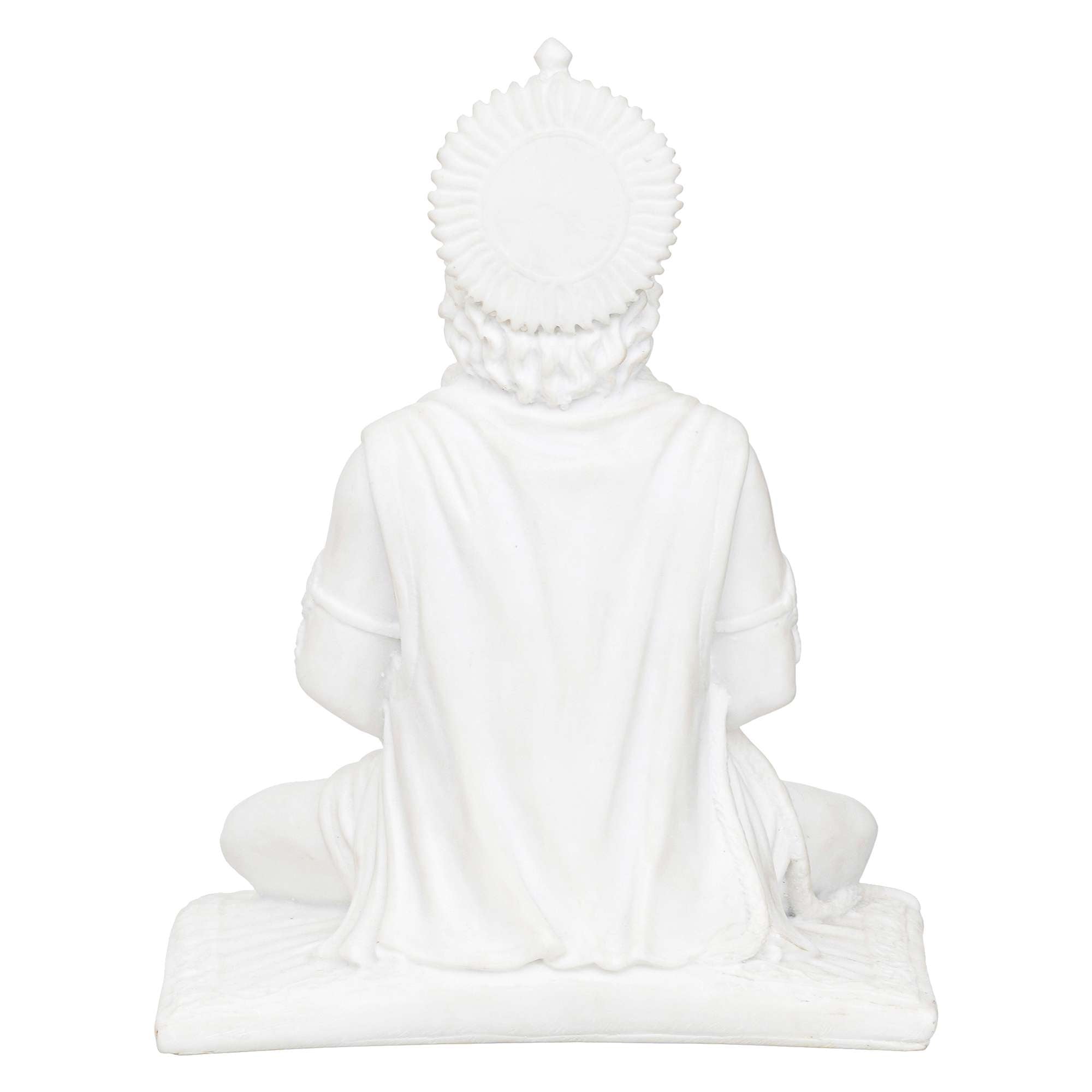 White Marble Lord Hanuman Sitting Statue with gada & Reading Book Decorative Showpiece
