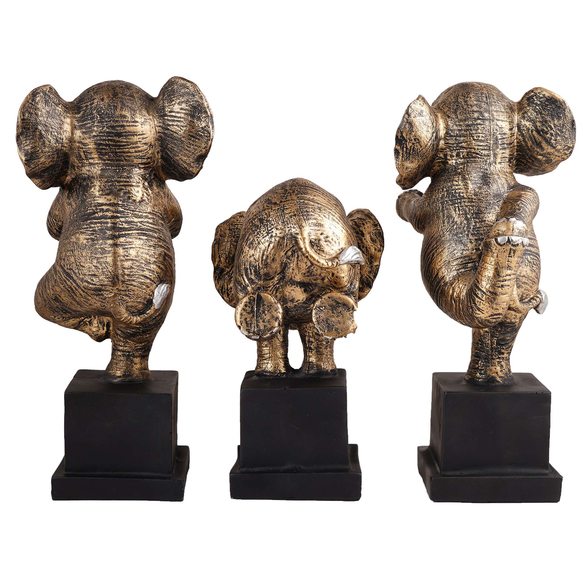 Polyresin Elephant Showpiece Statue and Artifacts for Home Decor, Living Room, Table Decoration for Gifting, Interiors and Diwali Decoration Golden (Set Of 3)