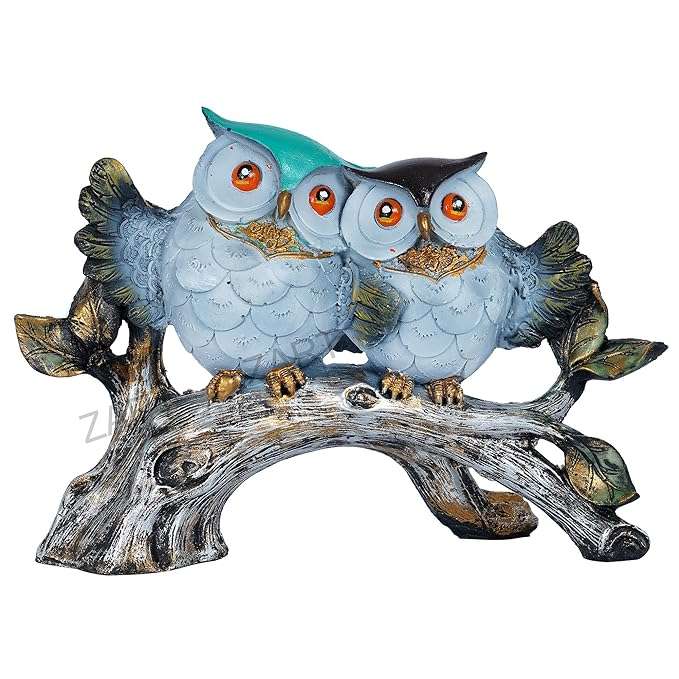 Owl Family Sitting on Tree Decorative Bird Showpieces Statue for Home Decor Living Room Bedroom Wall Shelf Table Top Garden Decoration Items -6