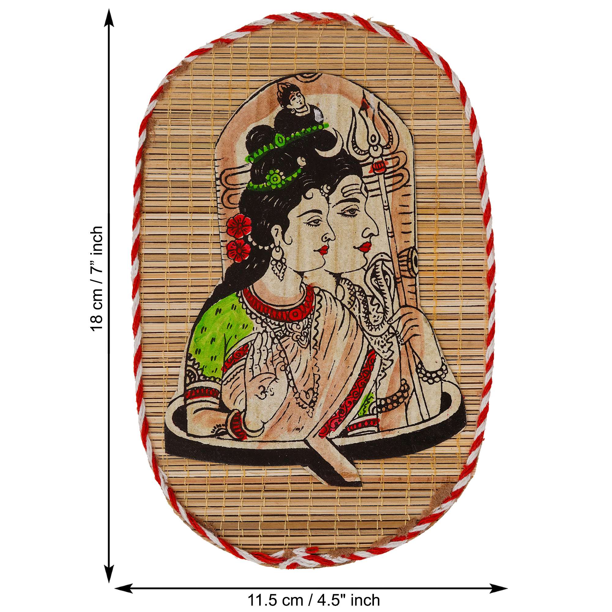 Oval Shaped Design Bamboo Hand Crafted Wall Hangings Of Shiv Sakti For Home Decor