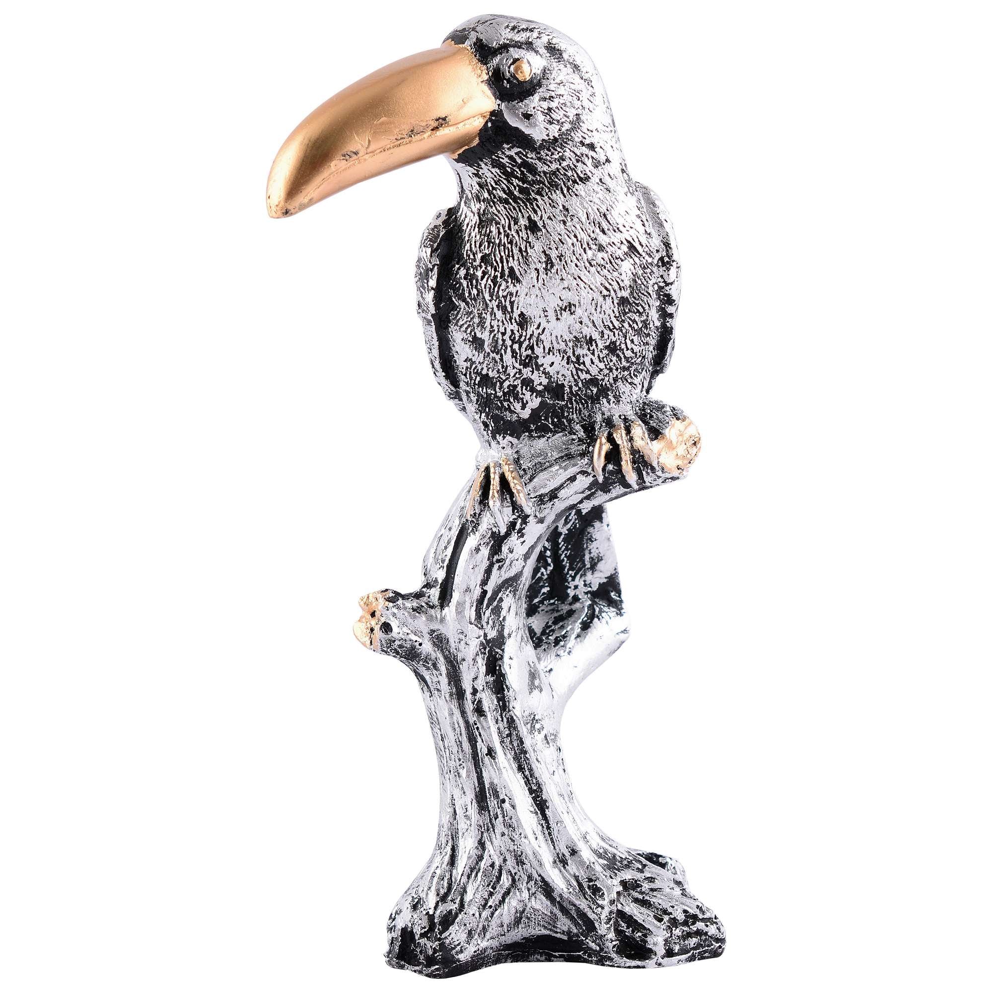 Decorative Silver Resin Parrot Showpiece for Home Decor, Living Room, Table Decoration for Gifting