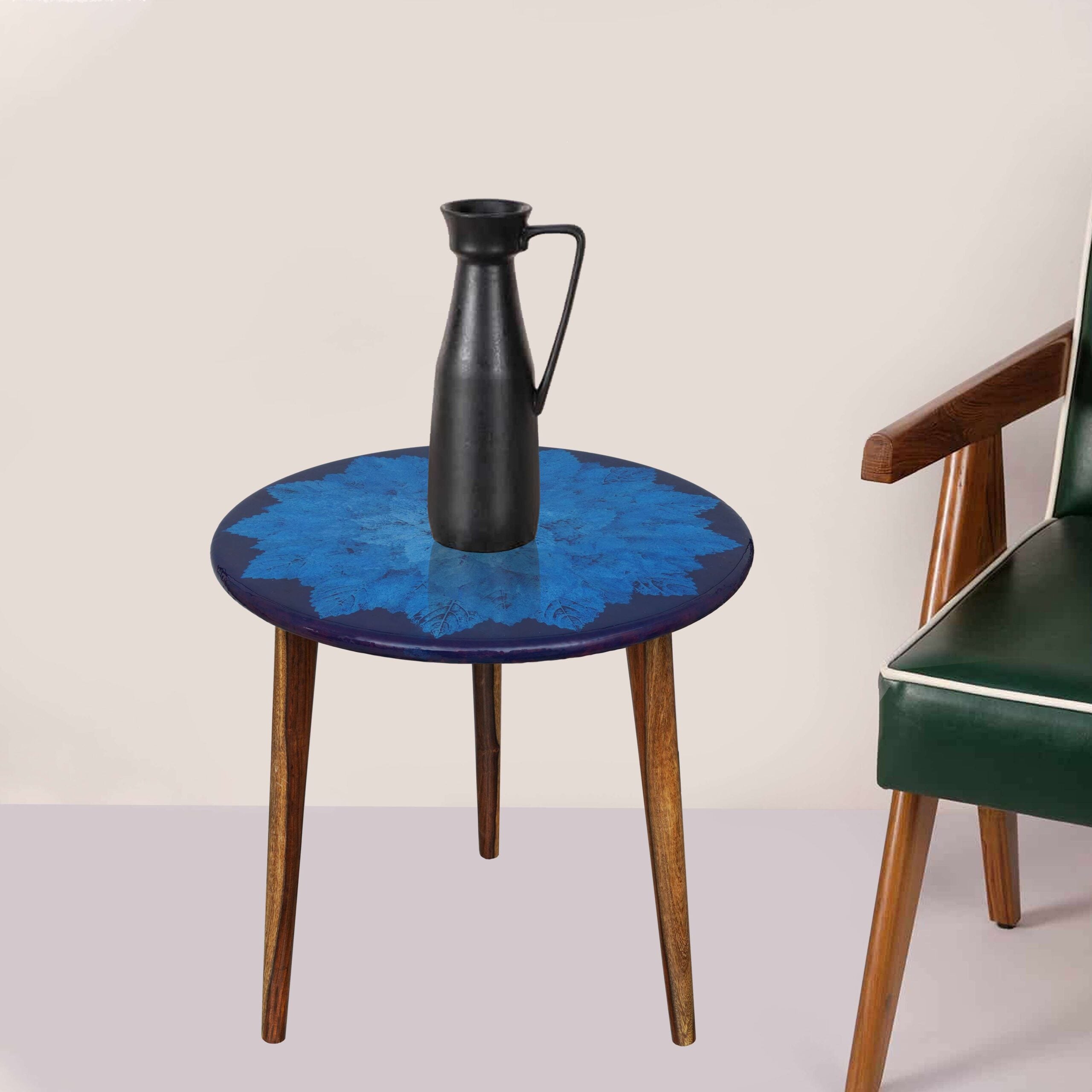 Wooden Round Side Table | Epoxy End Table | Coffee Table | Mid Century Modern Resine | Living Room Furnitur
