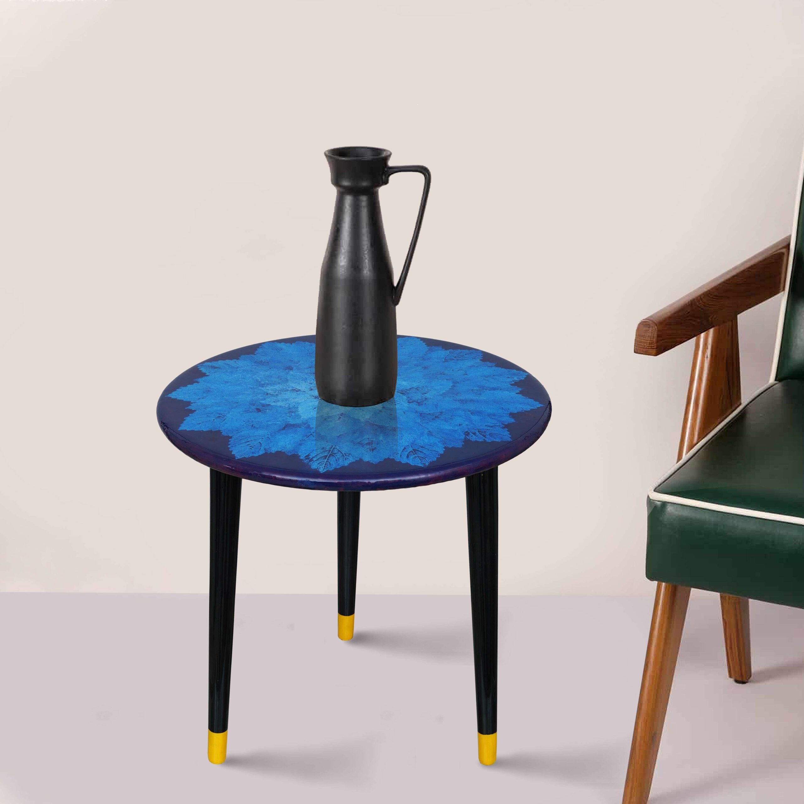 Wooden Round Side Table | Epoxy End Table | Coffee Table | Mid Century Modern Resine | Living Room Furnitur