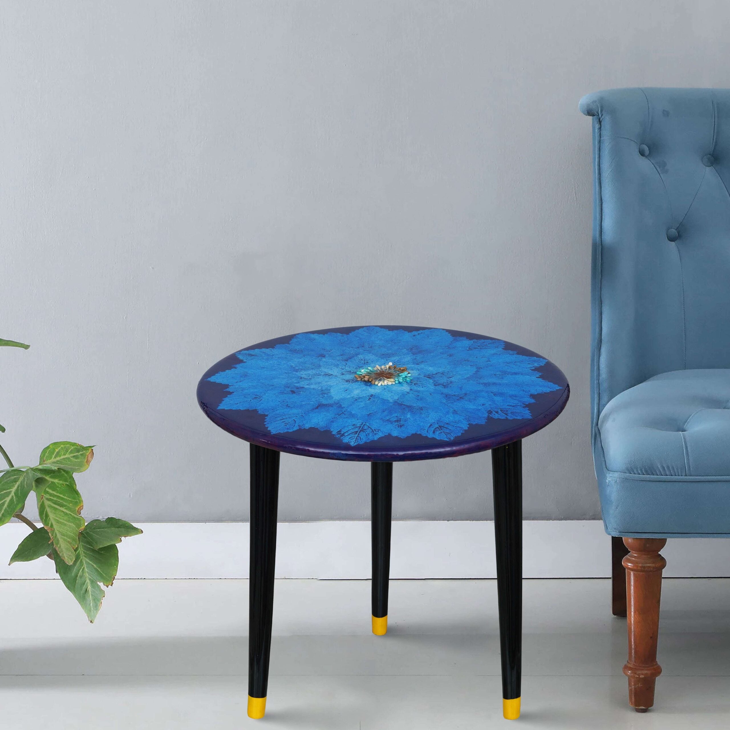 Wooden Round Side Table | Epoxy End Table | Coffee Table | Mid Century Modern Resine | Living Room Furnitur