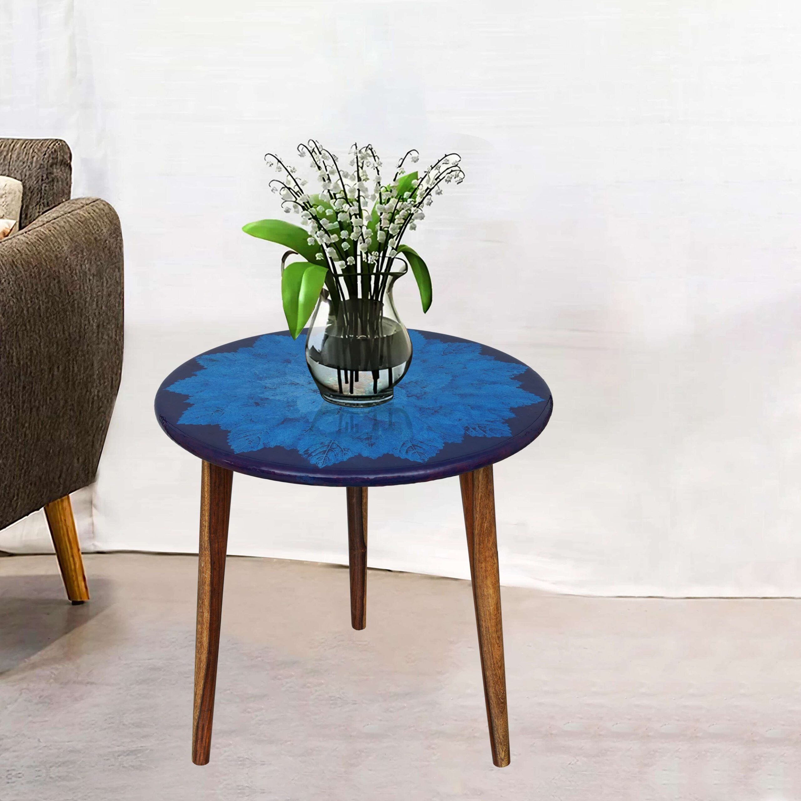 Wooden Round Side Table | Epoxy End Table | Coffee Table | Mid Century Modern Resine | Living Room Furnitur