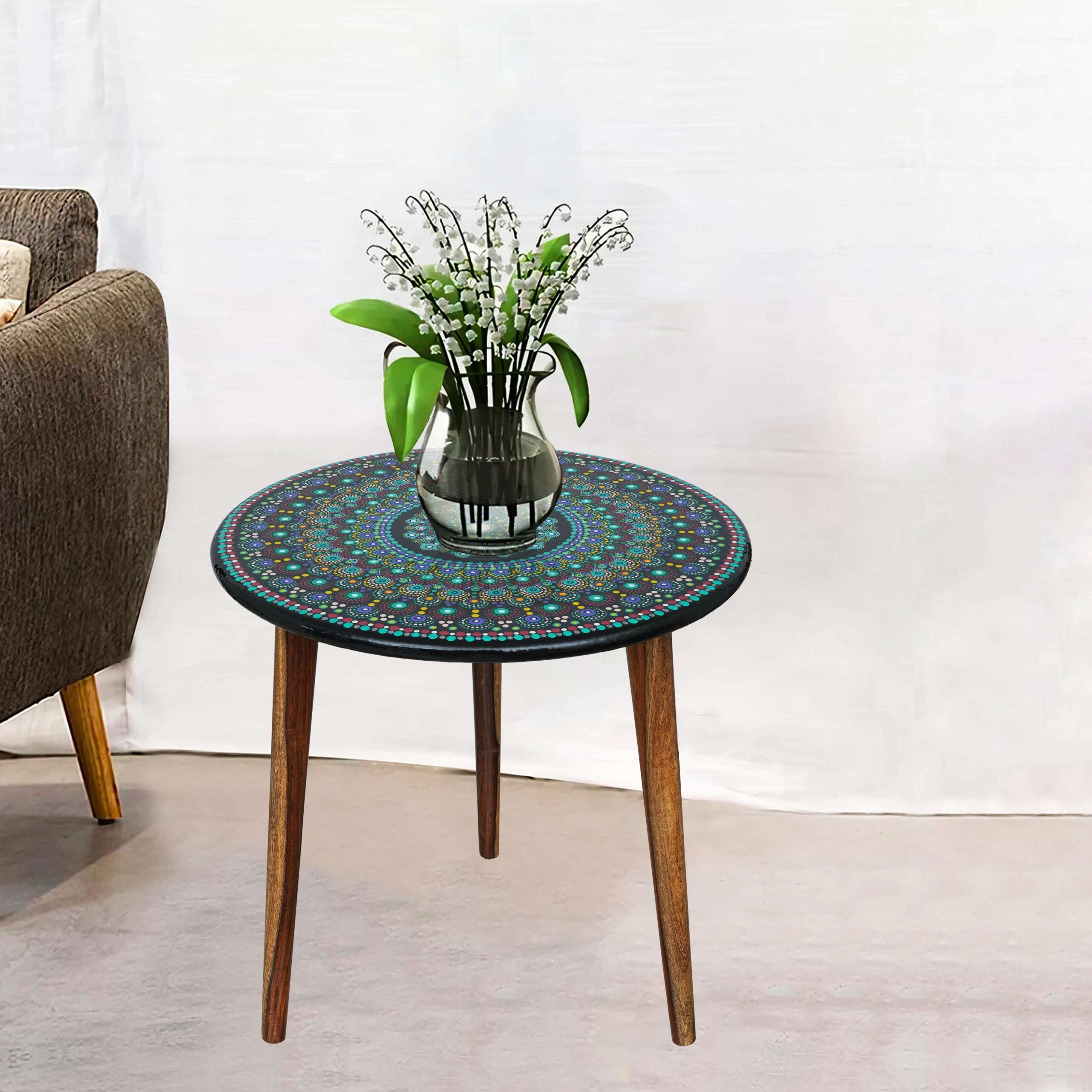 Wooden Round Side Table | Epoxy End Table | Coffee Table | Mid Century Modern Resine | Living Room Furnitur
