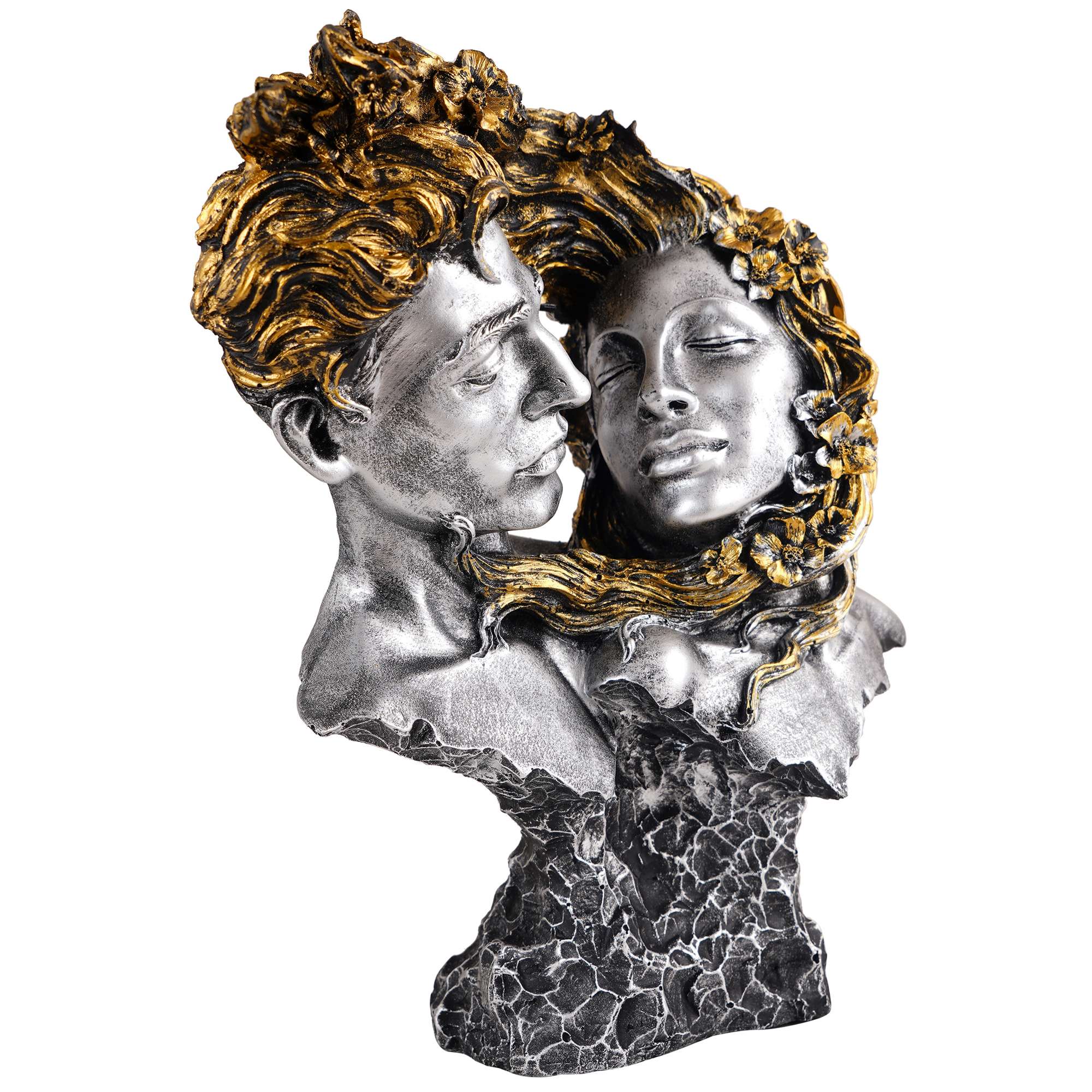 Love Couple Face Statue silver and golden Showpiece for Home Decor  Valentine Day Gift | Resin Decorative Showpiece  showpiece