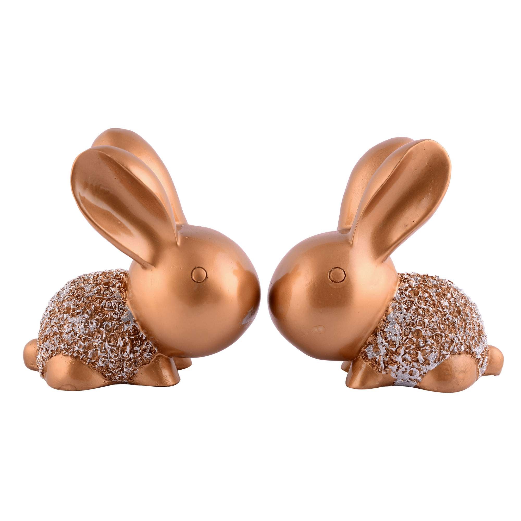 Rabbit Cute Pair Statue for Home Decor Showpiece | Kids Room Decorative Showpiece (Copper)