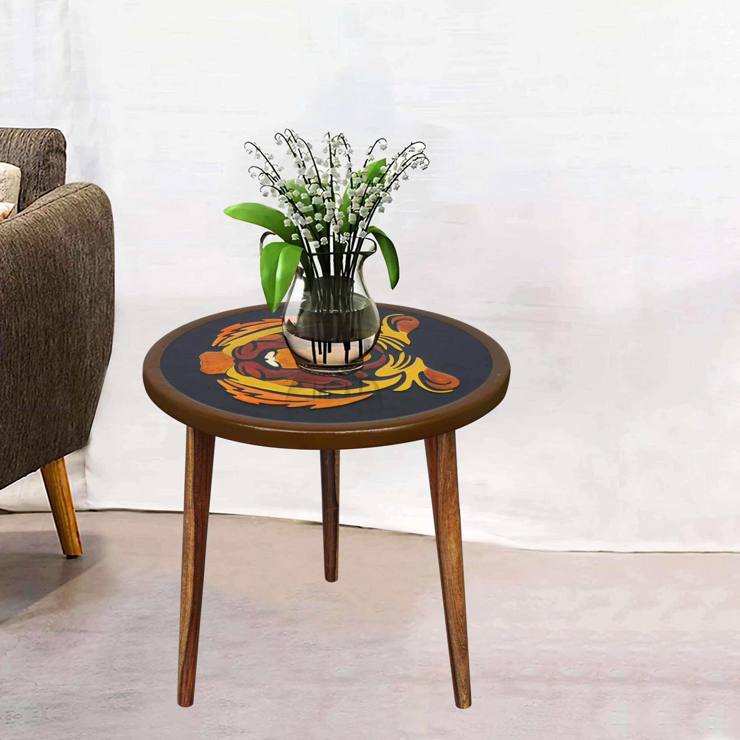 Wooden Round Side Table | Epoxy End Table | Coffee Table | Mid Century Modern Resine | Living Room Furnitur