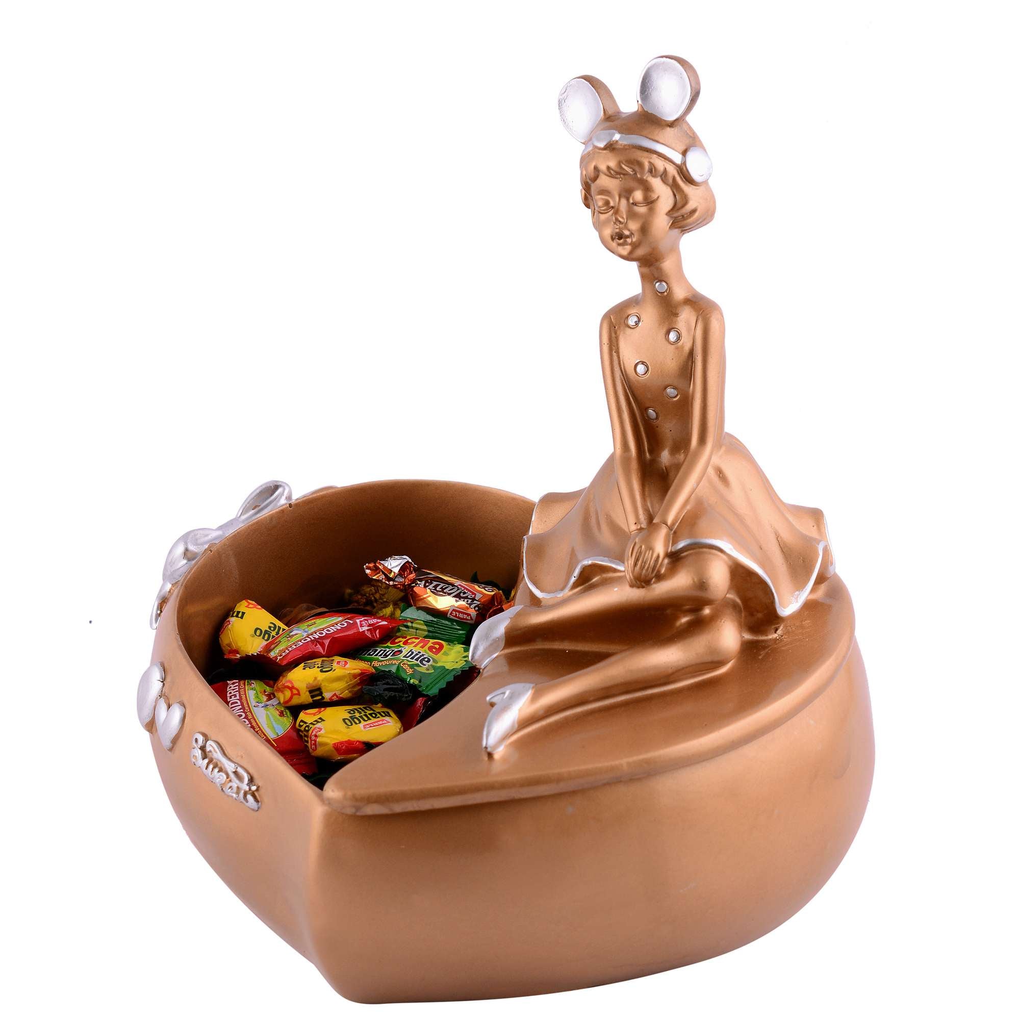 LADY with Basket  golden Showpiece for Home Decor Showpiece | Girl Basket Showpiece & Office Decor Showpiece