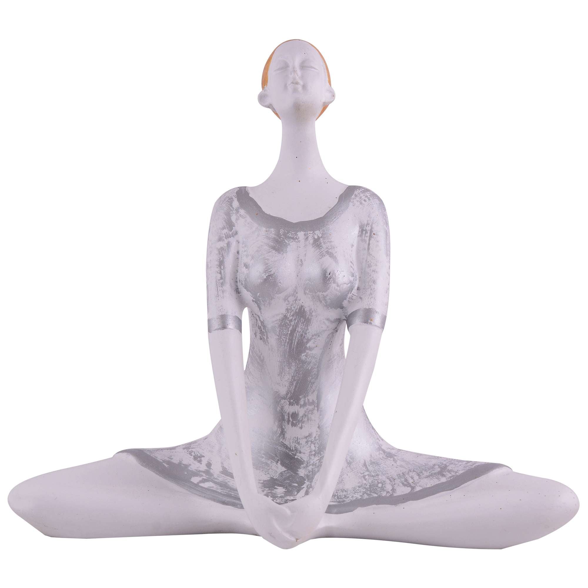 Suitable for home decor Yoga Posture Lady Statue Idol for Home Yoga Statue admirable piece of gift (silver)