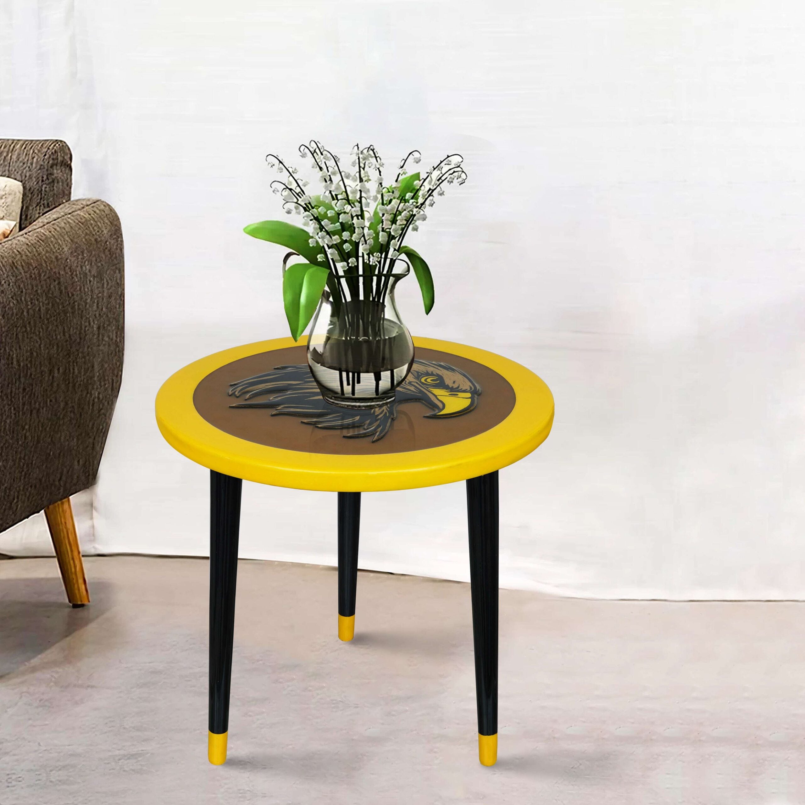 Wooden Round Side Table | Epoxy End Table | Coffee Table | Mid Century Modern Resine | Living Room Furnitur