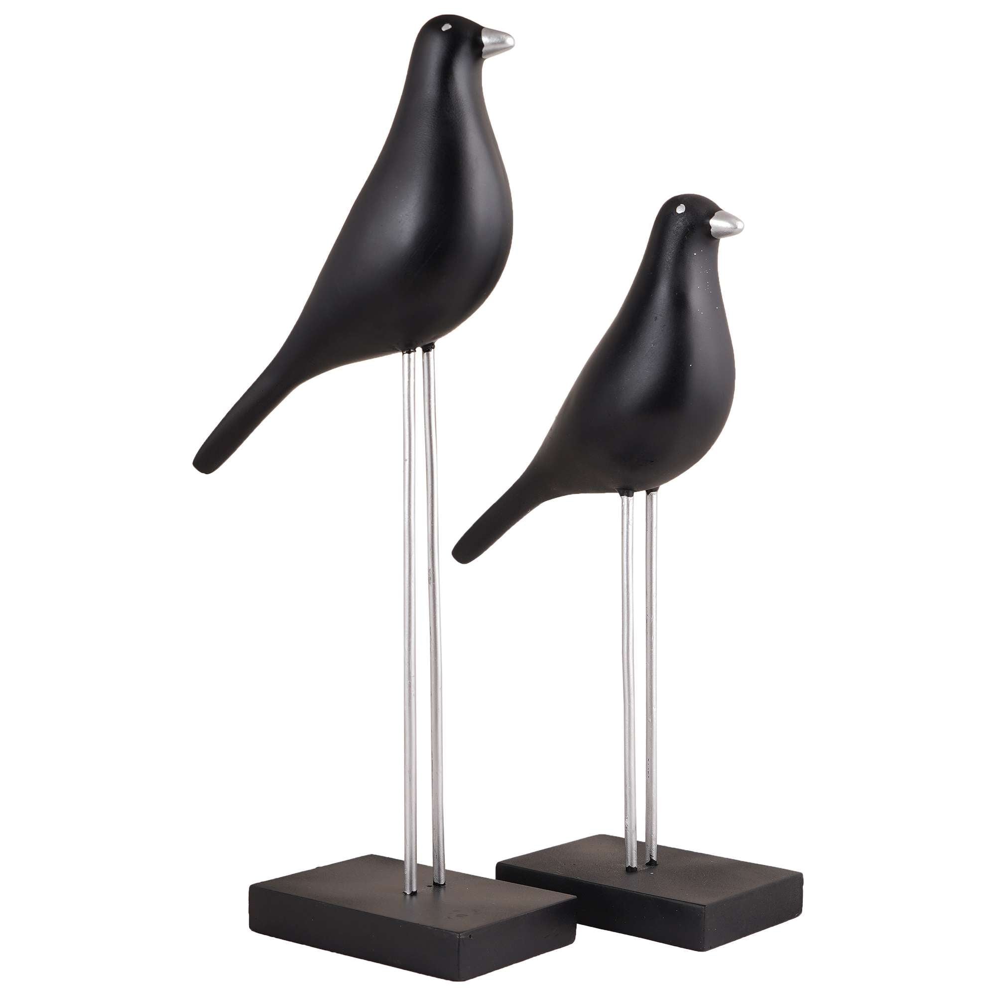 Sparrow Bird Home Decor showpiece on Iron Stand (Black Silver)