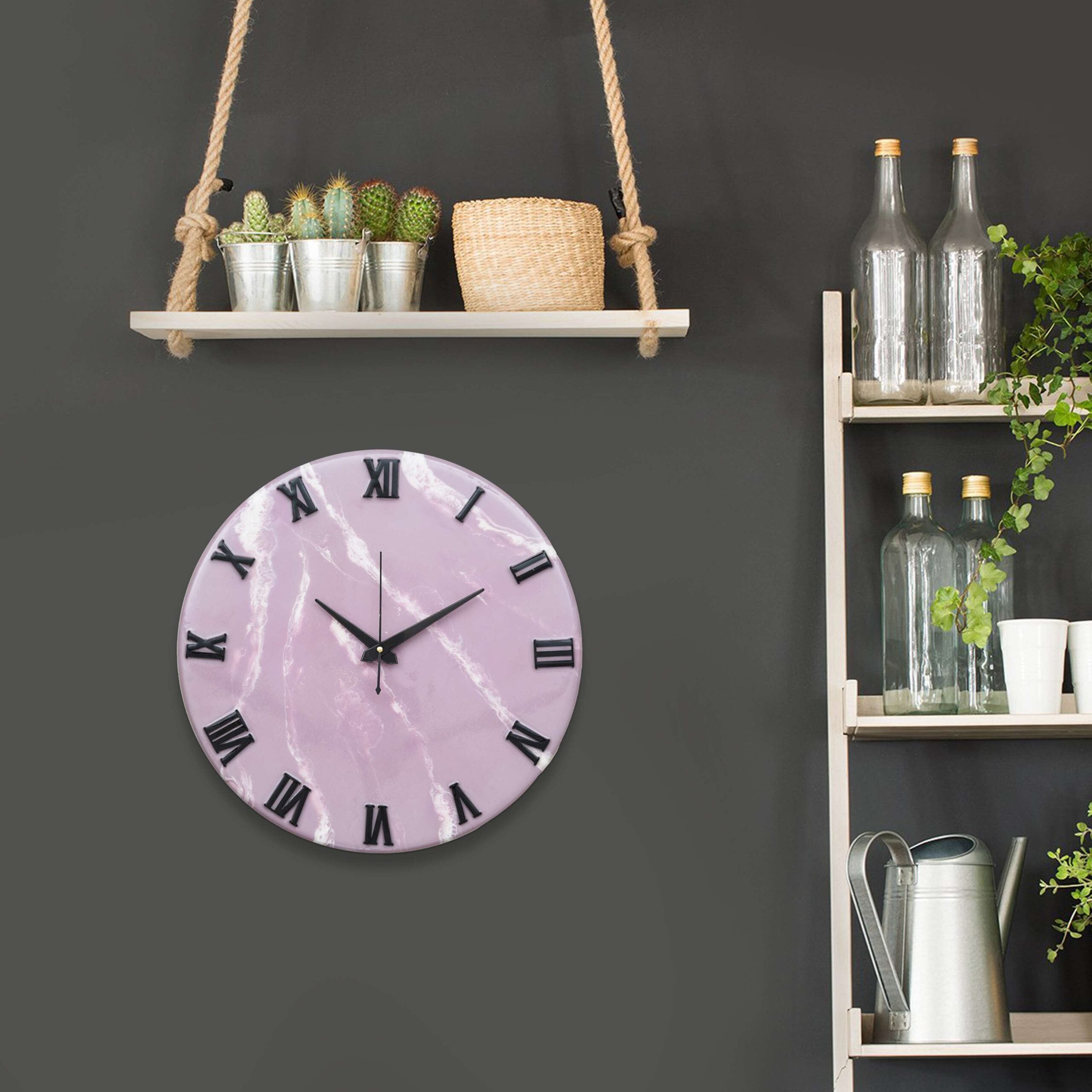 Exquisite Wooden Handmade Wall Clock Pink With White  Printed Acrylic Wall Clock for Home & Office Decorative Big Size Clock (16 Inch)
