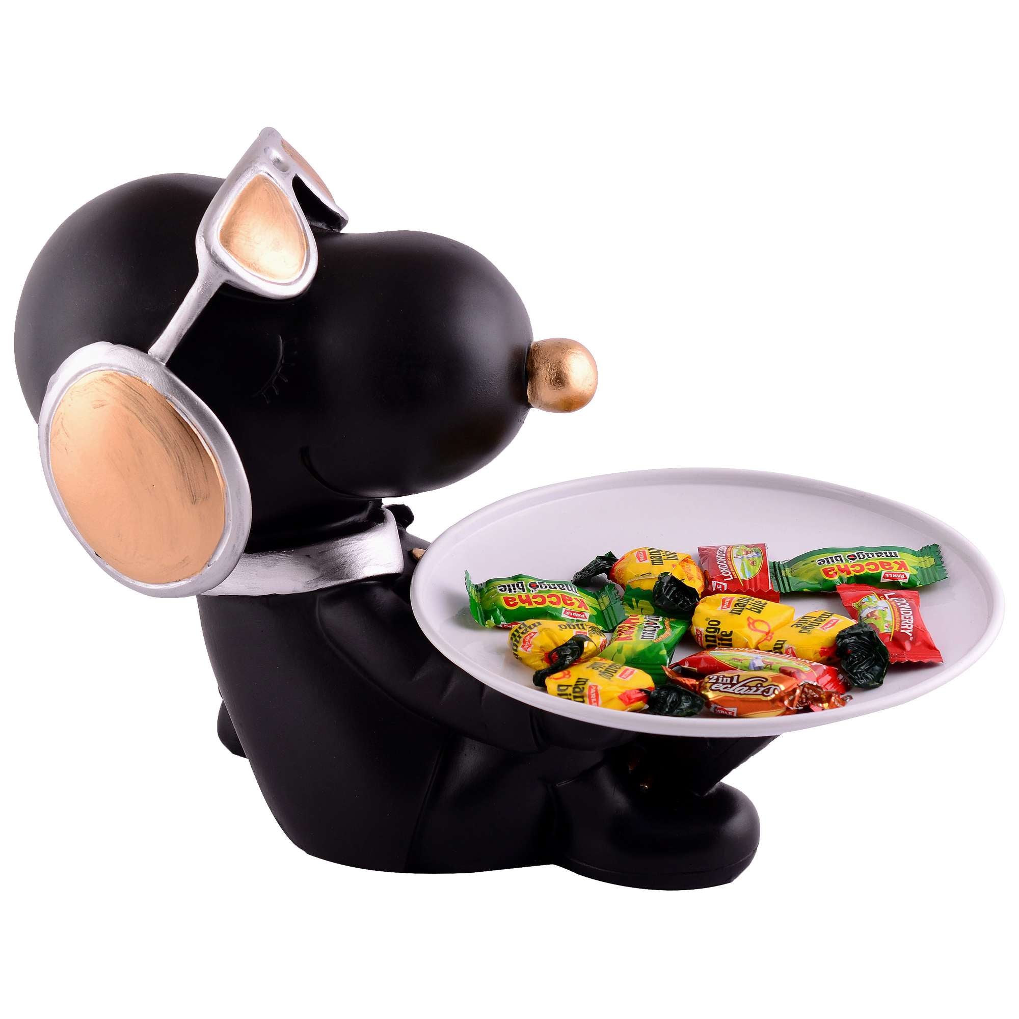 Decorative Black Resin Dog Showpiece for Home Decor, Living Room, Table Decoration for Gifting 8 Inches
