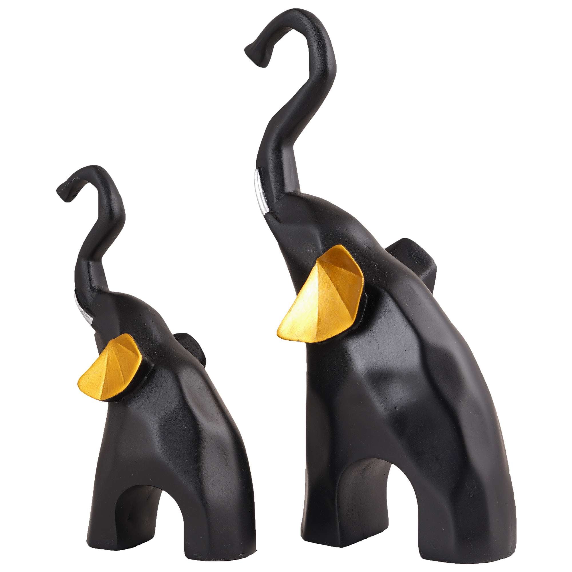 Polyresin Elephant Showpiece Statue and Artifacts for Home Decor, Living Room, Table Decoration for Gifting, Interiors and Diwali Decoration Black (Set Of 2)