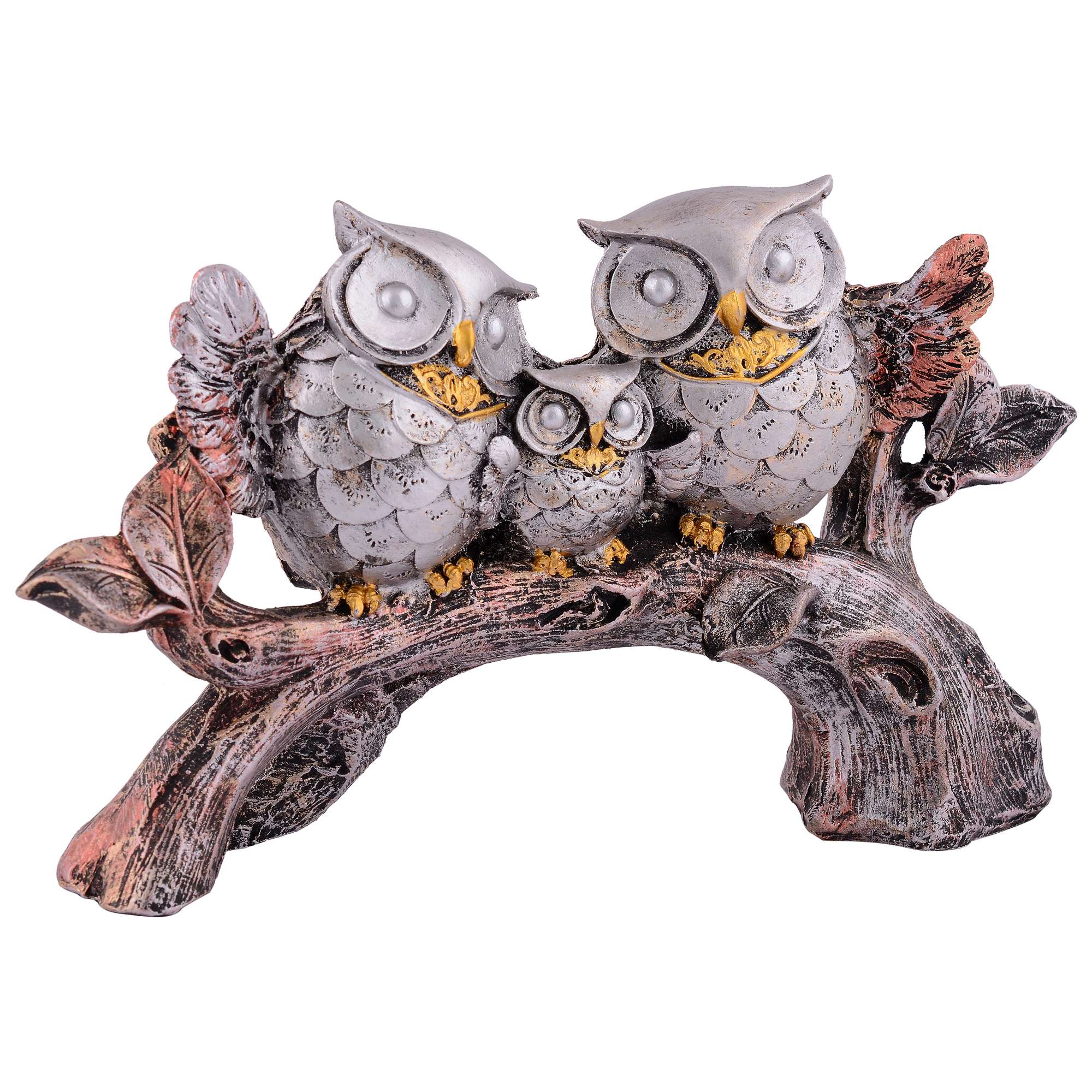 Owl Family Sitting on Tree Decorative Bird Showpieces Statue for Home Decor Living Room Bedroom Wall Shelf Table Top Garden Decoration Items -1