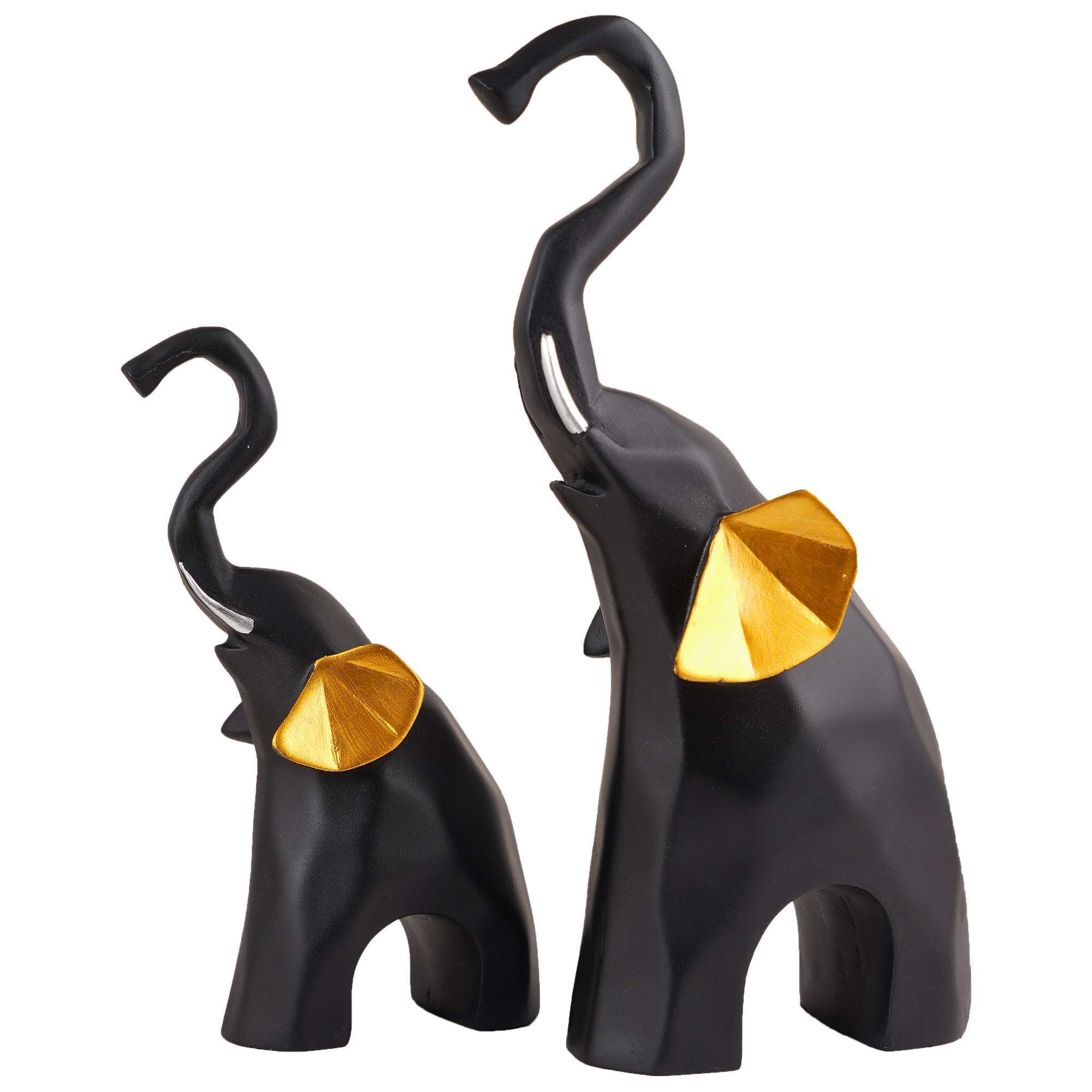 Polyresin Elephant Showpiece Statue and Artifacts for Home Decor, Living Room, Table Decoration for Gifting, Interiors and Diwali Decoration Black (Set Of 2)