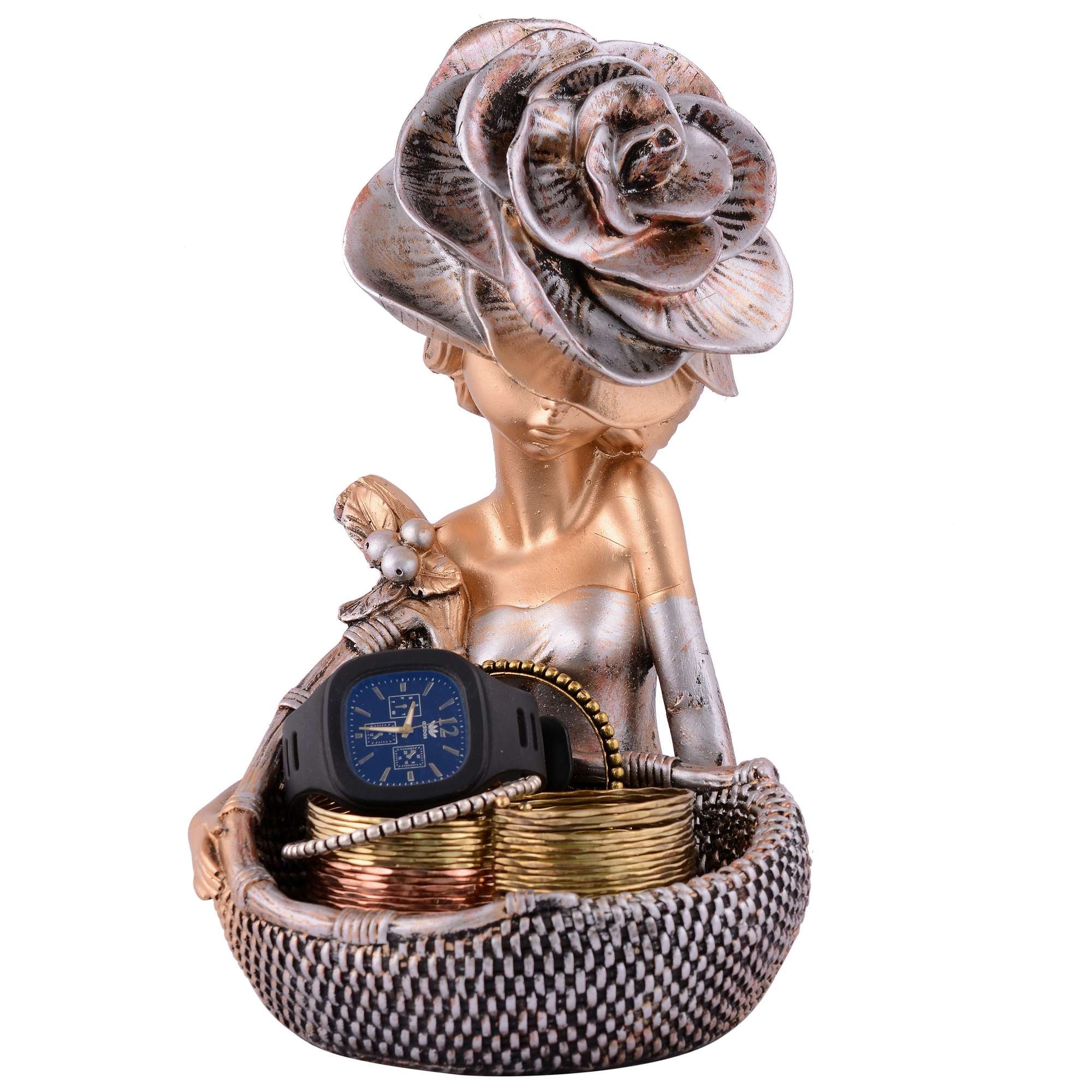 LADY with Basket Showpiece for Home Decor brown Showpiece | Girl Basket Showpiece & Office Decor Showpiece