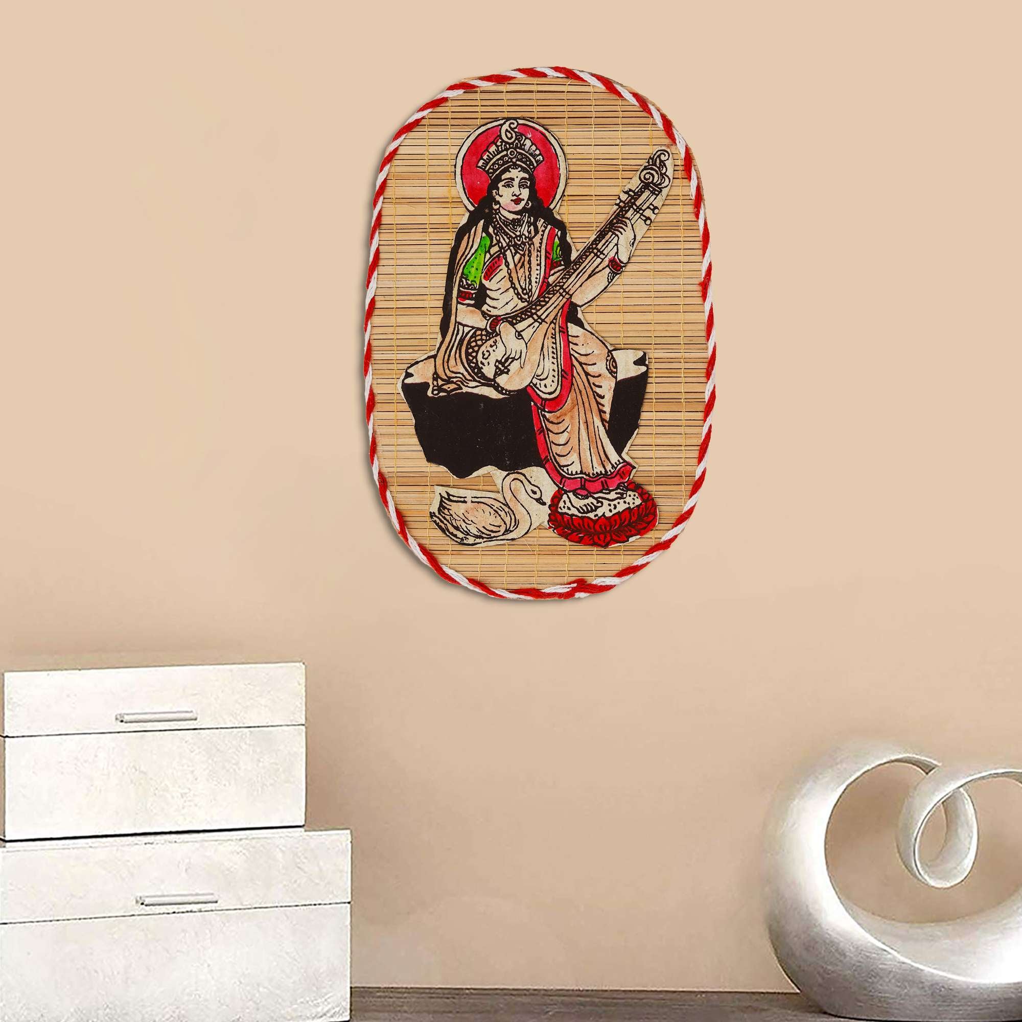 Bamboo Hand Crafted Wall Hangings Of Godess Sarwasti Ji For Home Decor