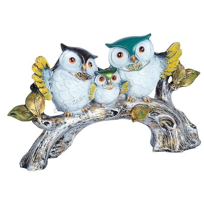 Owl Family Sitting on Tree Decorative Bird Showpieces Statue for Home Decor Living Room Bedroom Wall Shelf Table Top Garden Decoration Items -5