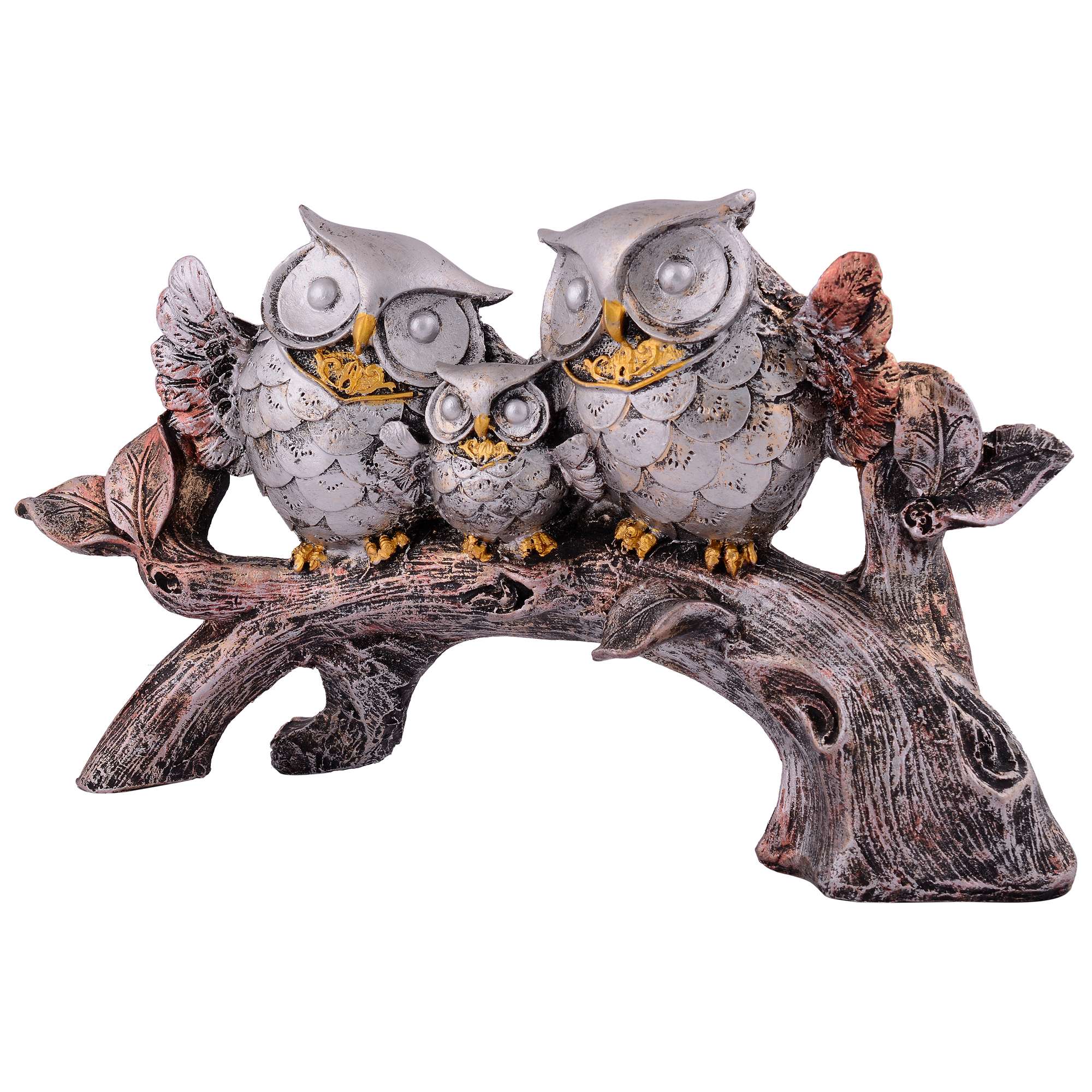 Owl Family Sitting on Tree Decorative Bird Showpieces Statue for Home Decor Living Room Bedroom Wall Shelf Table Top Garden Decoration Items -1