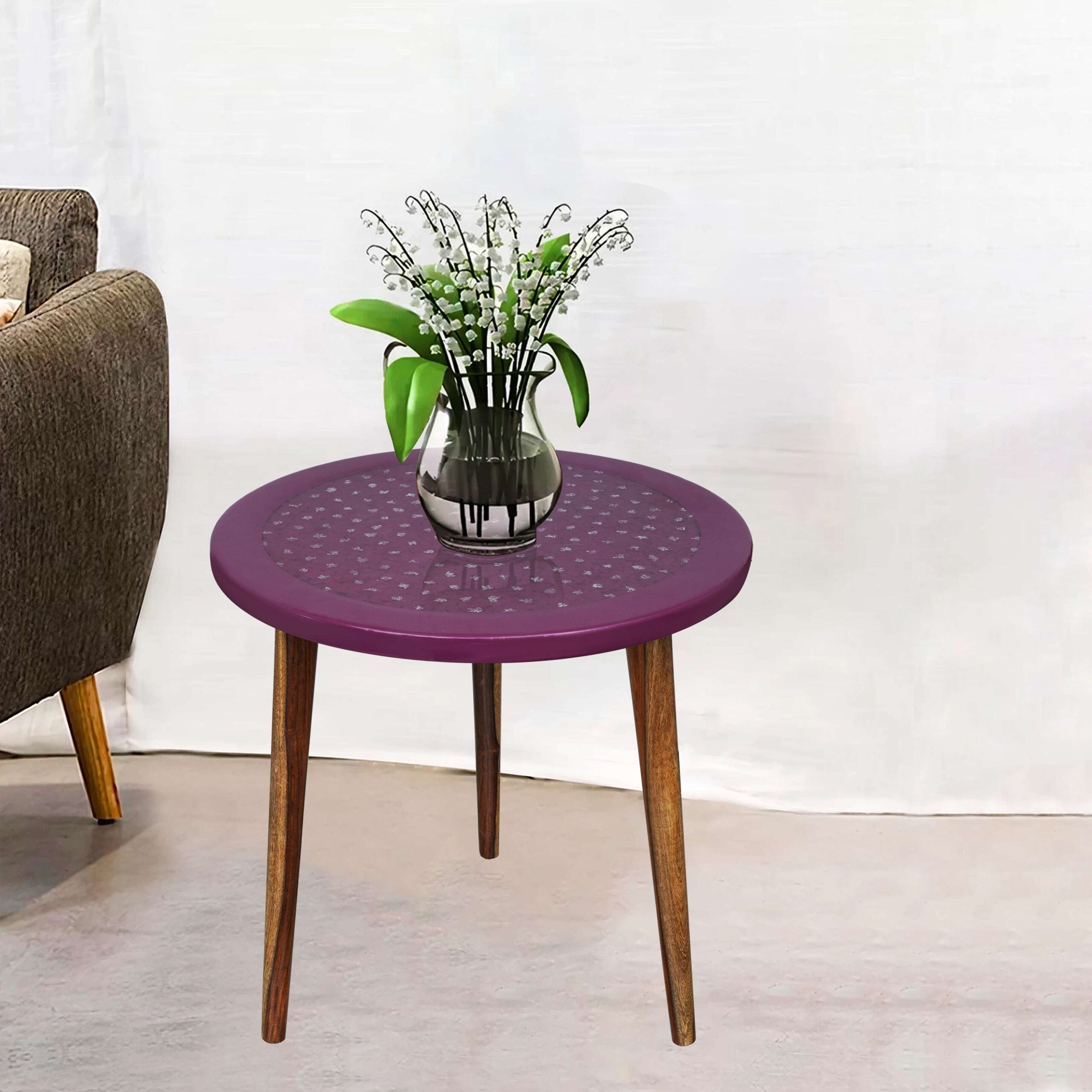 Wooden Round Side Table | Epoxy End Table | Coffee Table | Mid Century Modern Resine | Living Room Furnitur