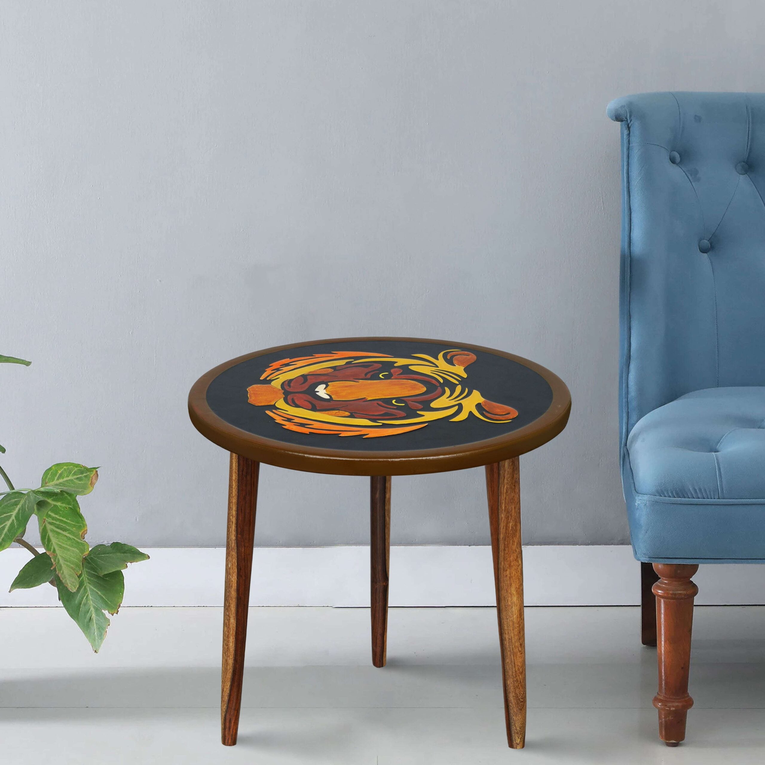 Wooden Round Side Table | Epoxy End Table | Coffee Table | Mid Century Modern Resine | Living Room Furnitur