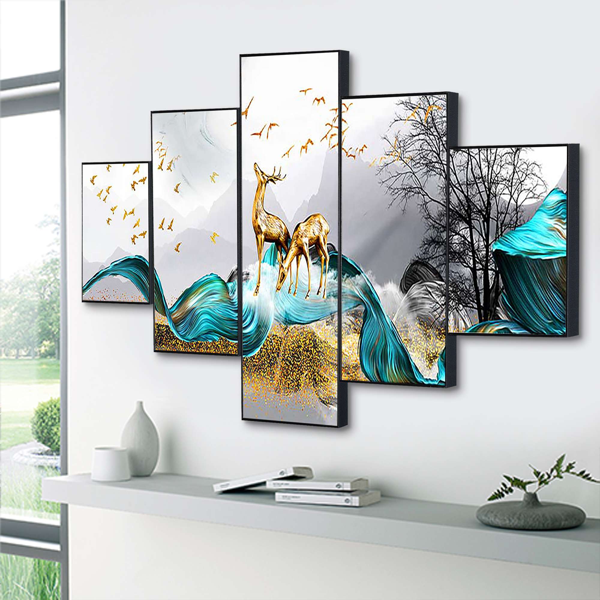 Set Of Five Framed Digital Wall Painting