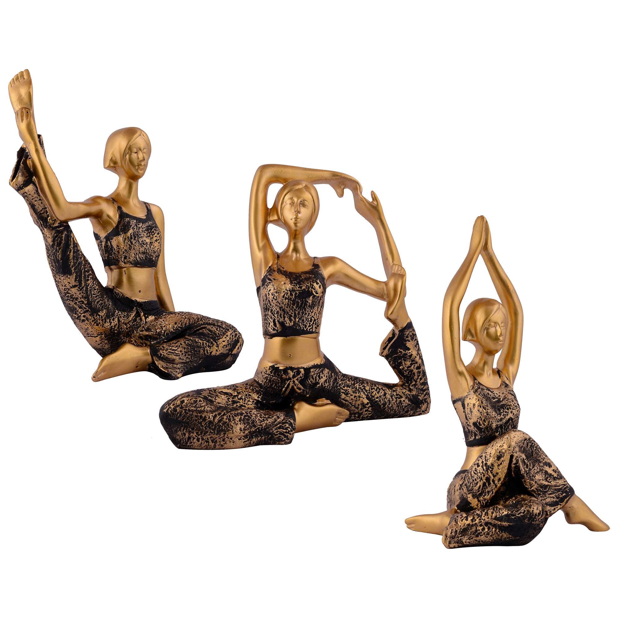 Suitable for home decor Yoga Posture Lady Statue Idol for Home Yoga Statue three pair admirable piece of gift (golden)