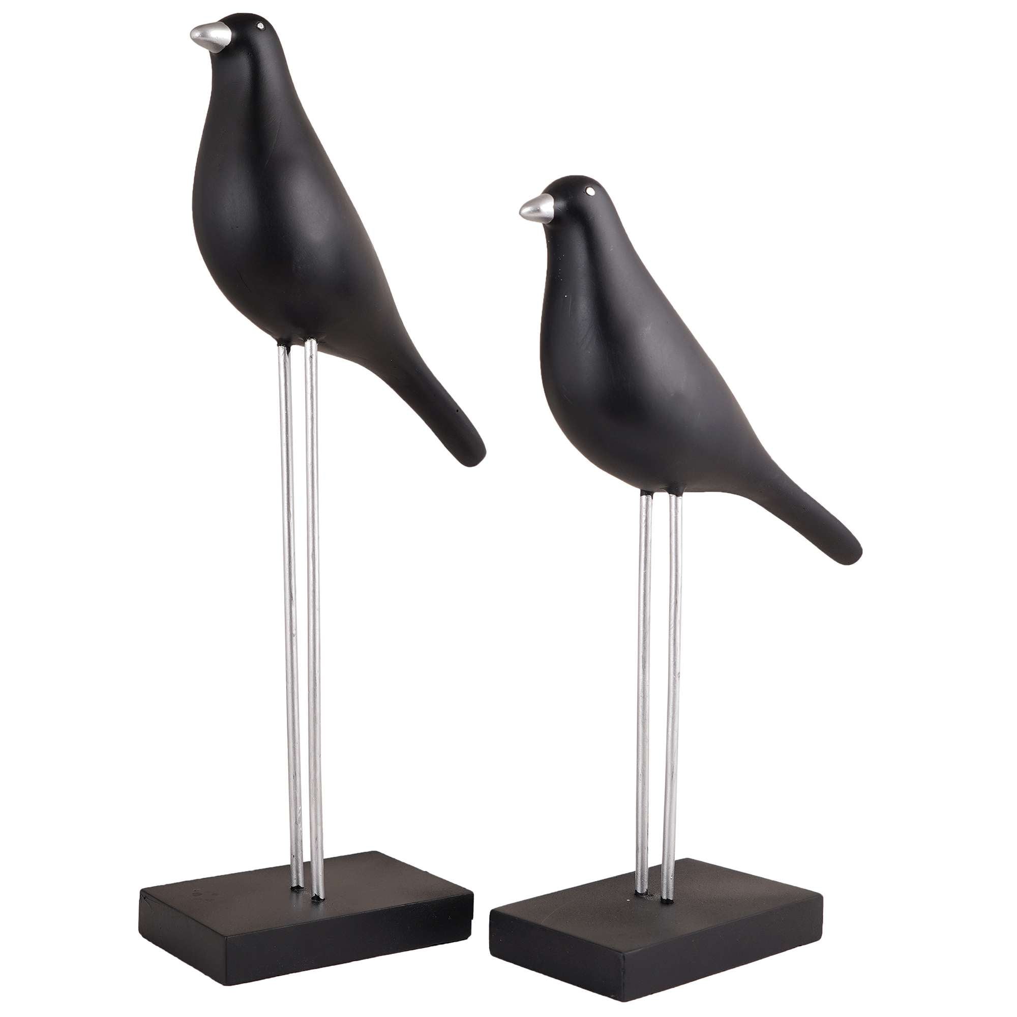 Sparrow Bird Home Decor showpiece on Iron Stand (Black Silver)