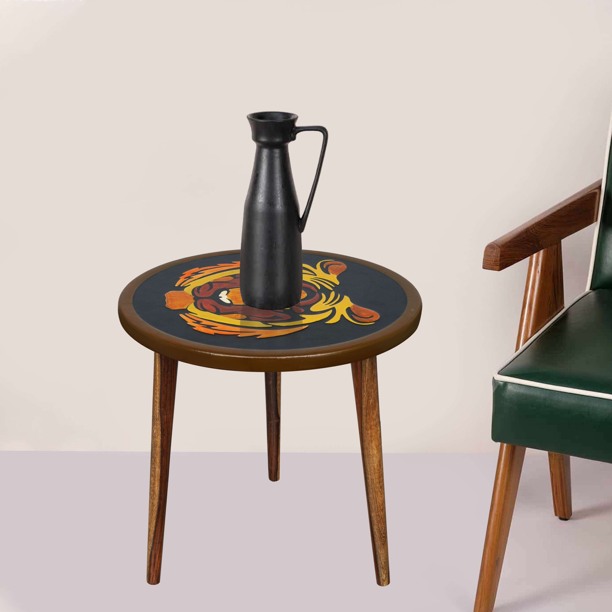 Wooden Round Side Table | Epoxy End Table | Coffee Table | Mid Century Modern Resine | Living Room Furnitur