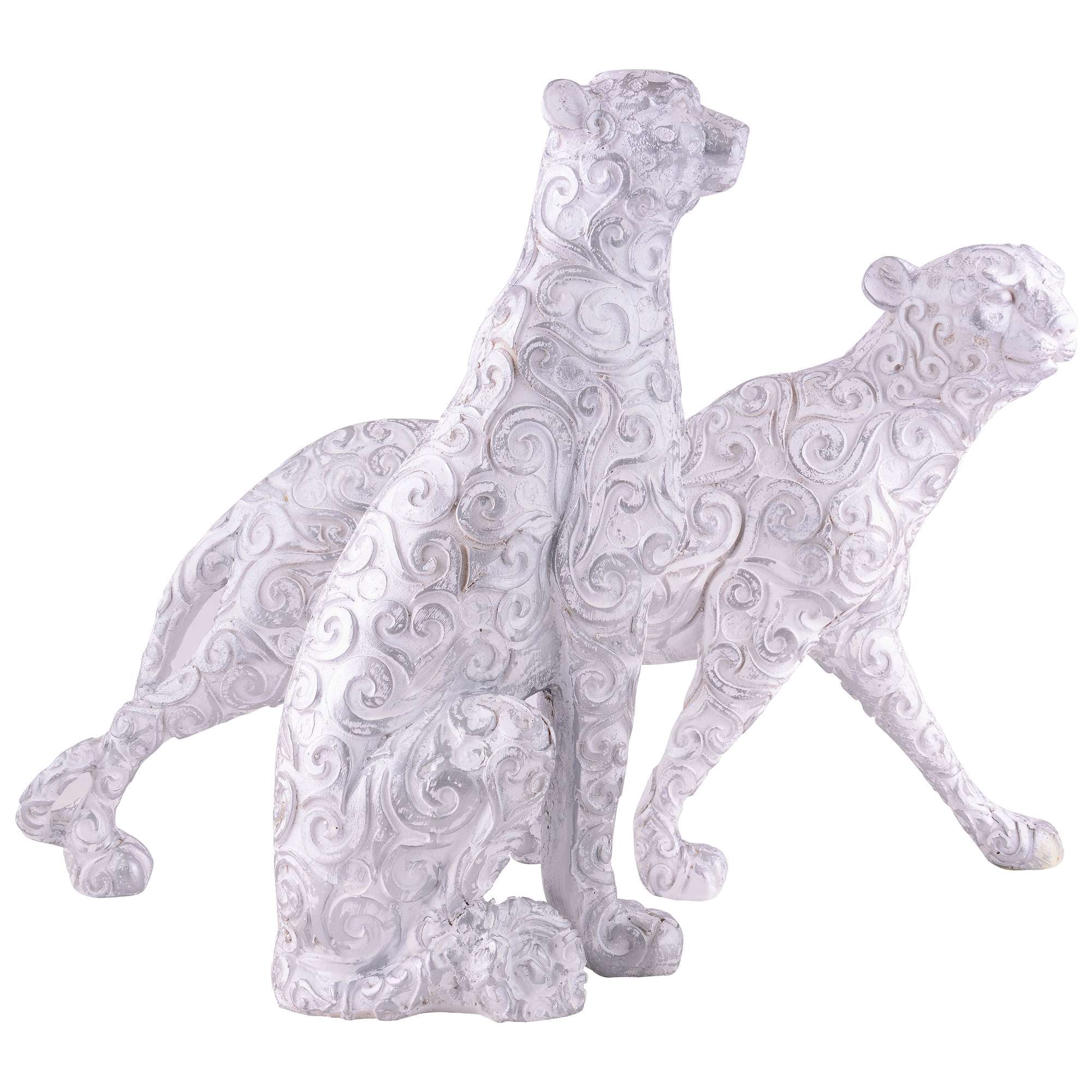 White Panther Animal Showpiece Antique Sculpture for Home Decor Showpiece Figurine (Set Of 2)